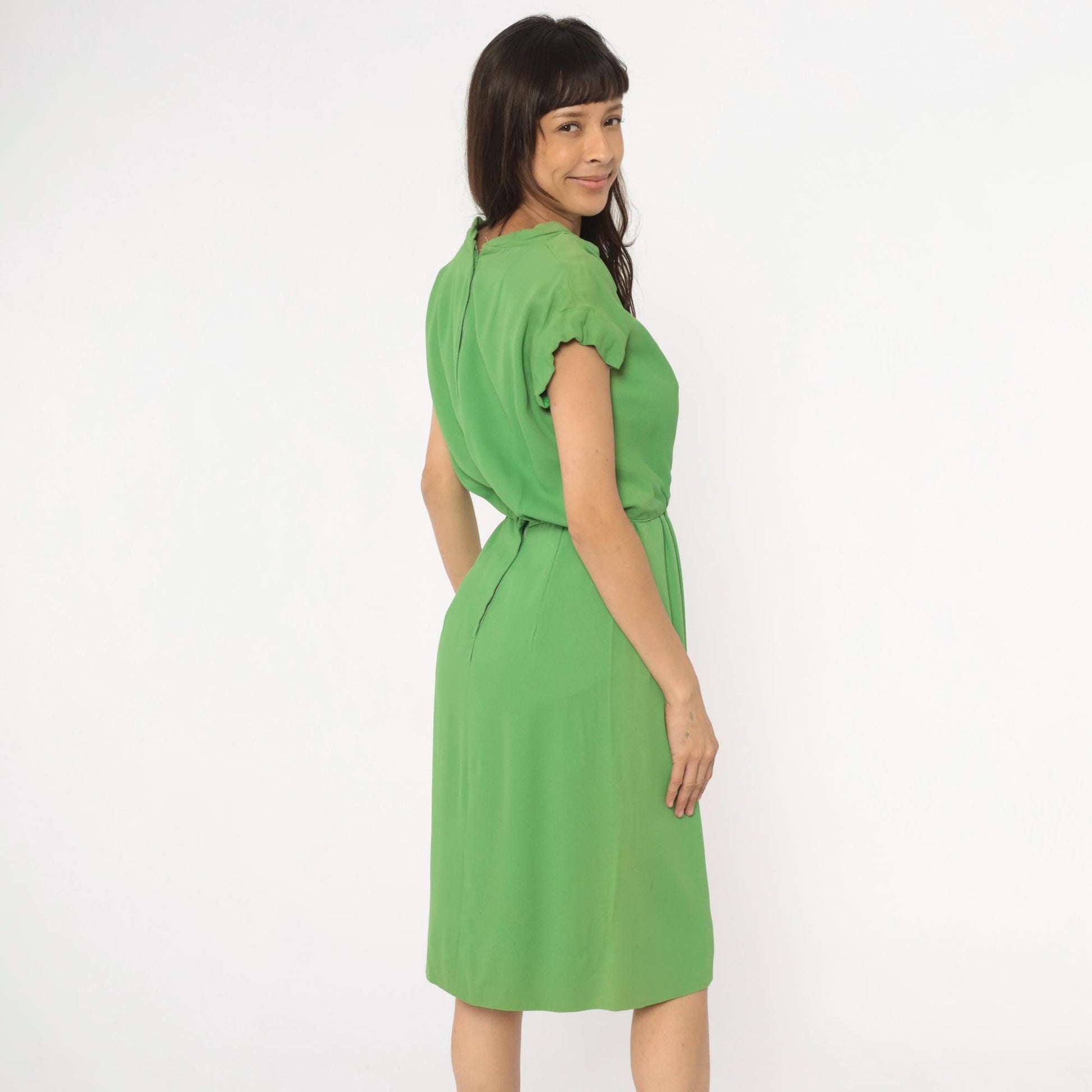 60s Richard Frontman Apple Green Cowl Neck Dress Knee-Length Small