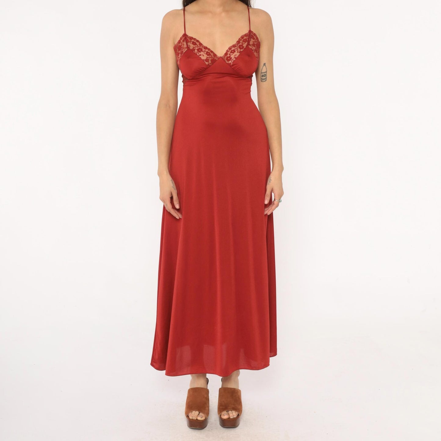 70s Blanche by Ralph Montenero Rust Slip Dress Empire Waist Lace Small