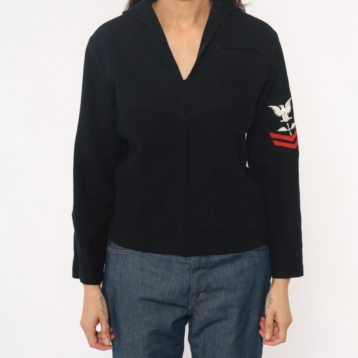 1940s Naval Clothing Factory Wool Military Shirt Dark Blue Petty Officer XS