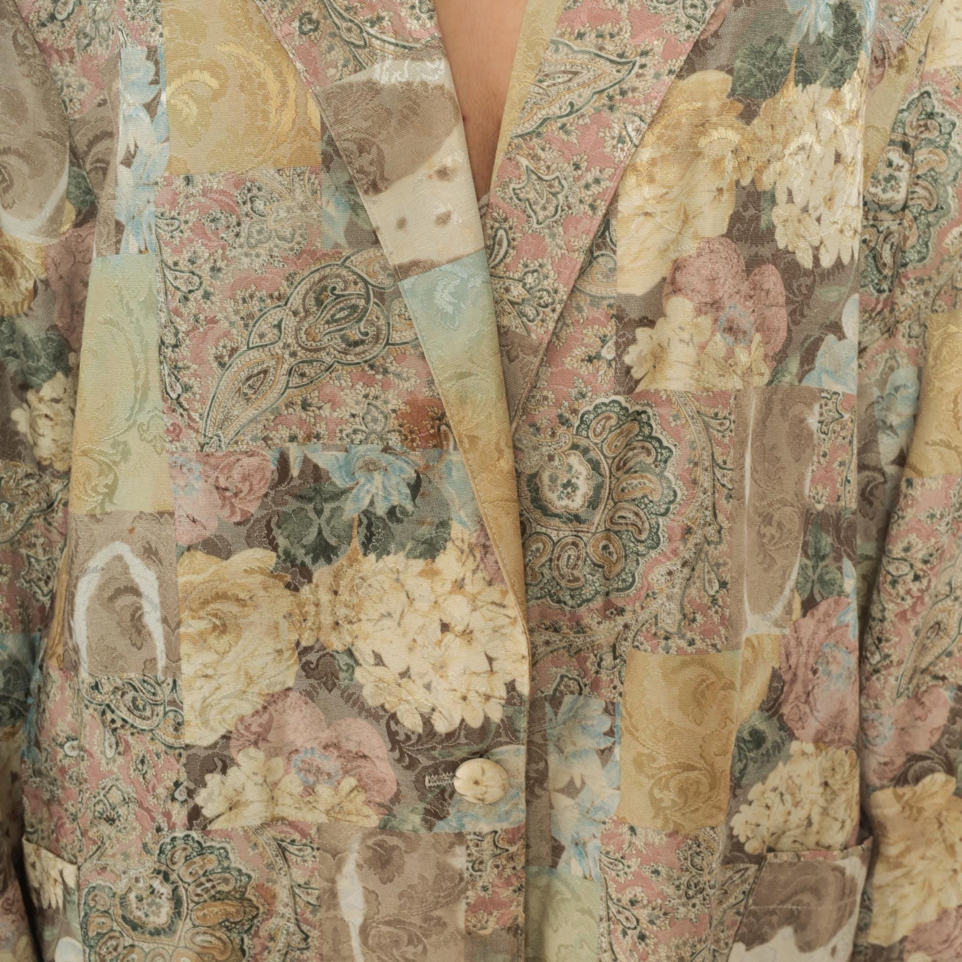 90s Melissa Robyn Floral Paisley Open Blazer Cream Multi Medium