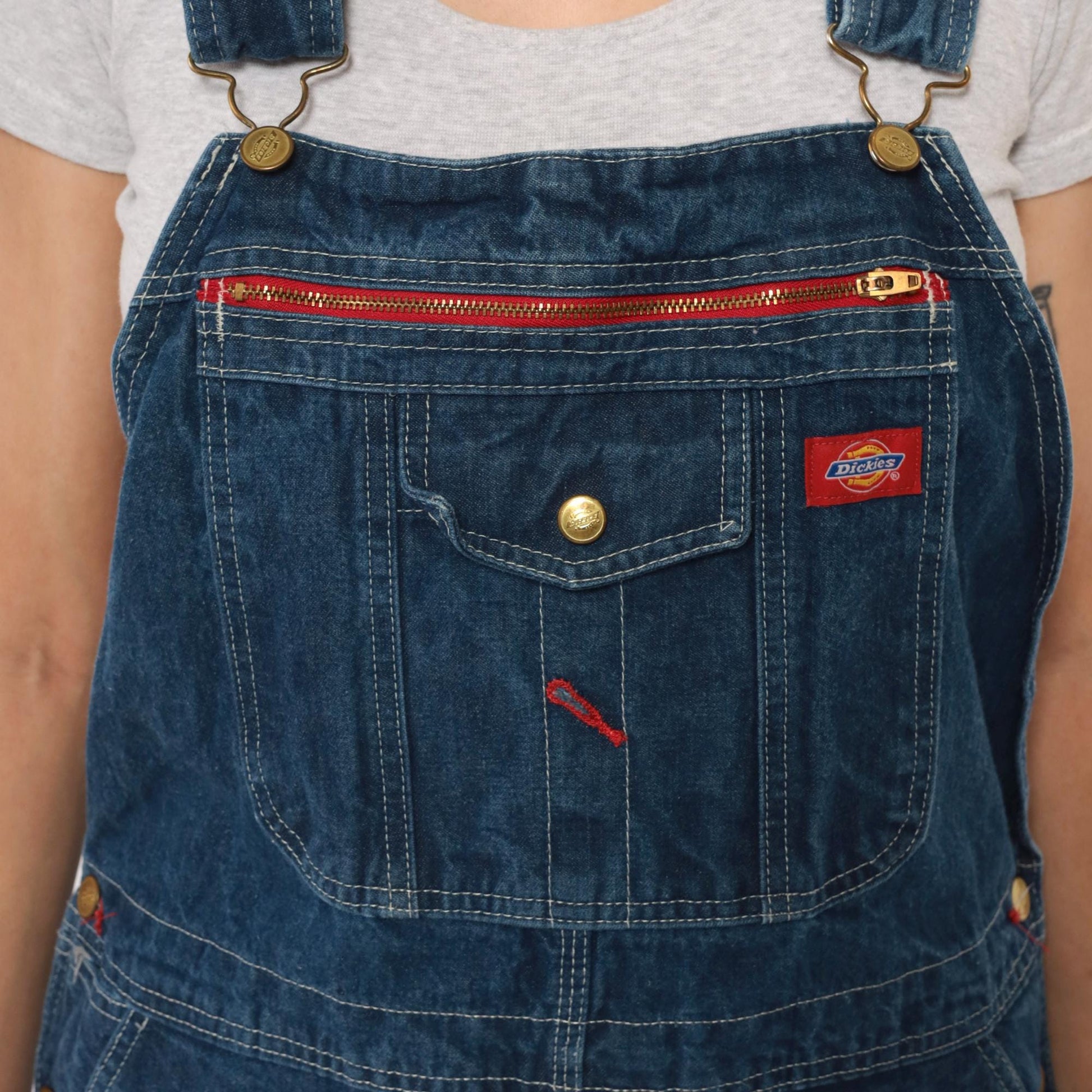 Dickies Y2K Blue Denim Overalls Bib Front Zipper Pocket Large L