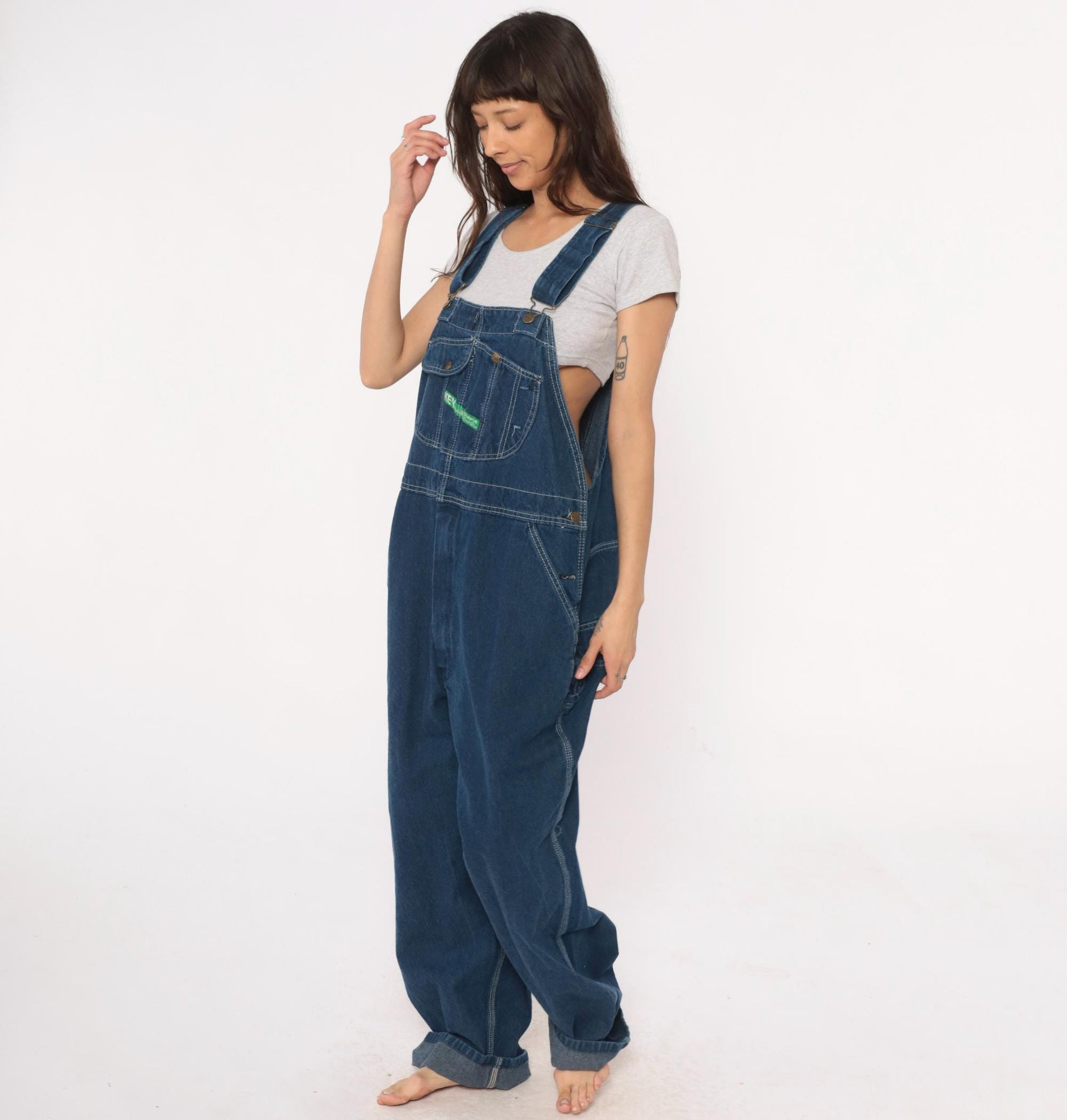 90s Key Imperial Navy Denim Overalls Cargo Pockets Utility Extra Large XL