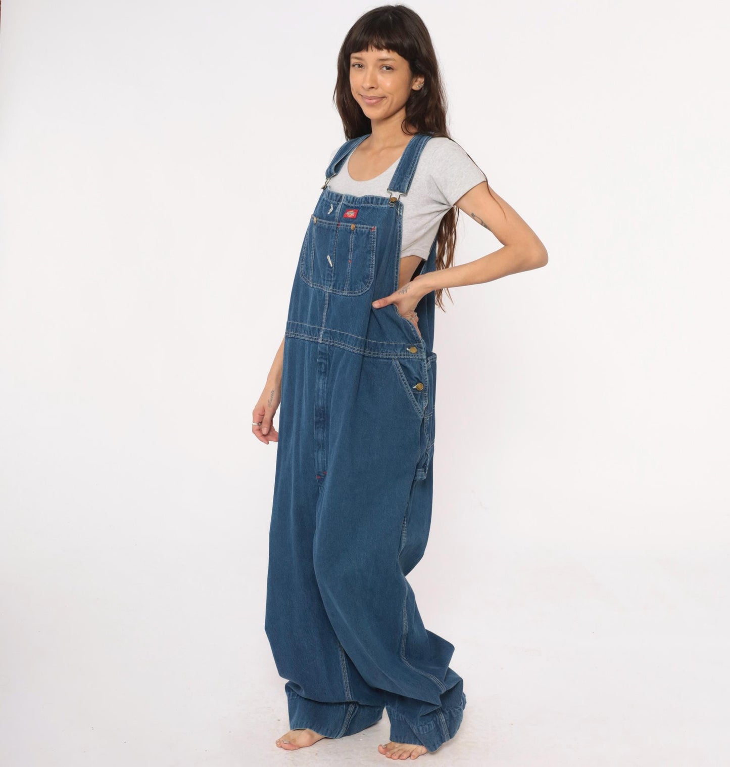 Y2K Dickies Blue Denim Overalls Carpenter Workwear Cotton Medium