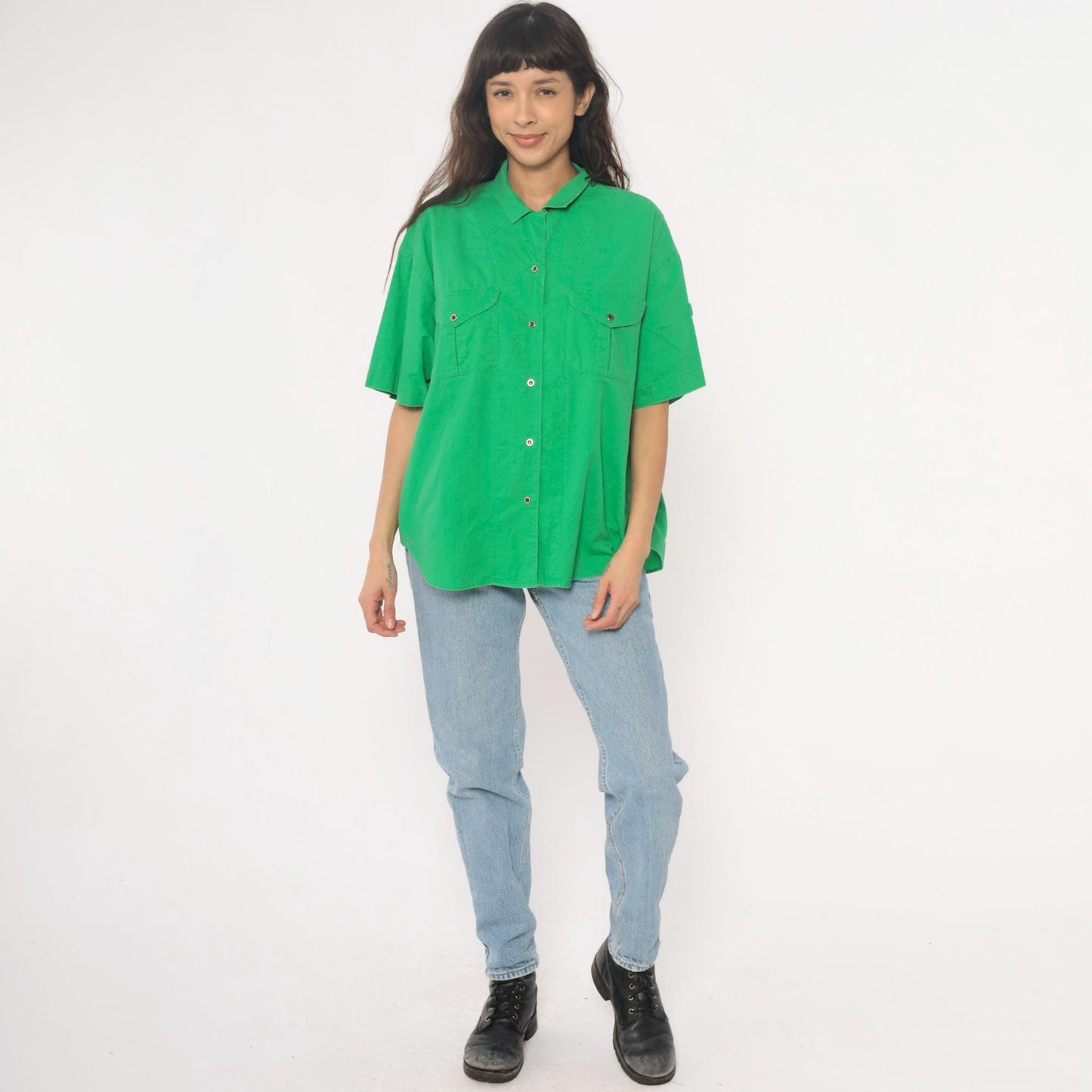 90s Chaus Sport Kelly Green Cotton Button-Up Shirt Large L