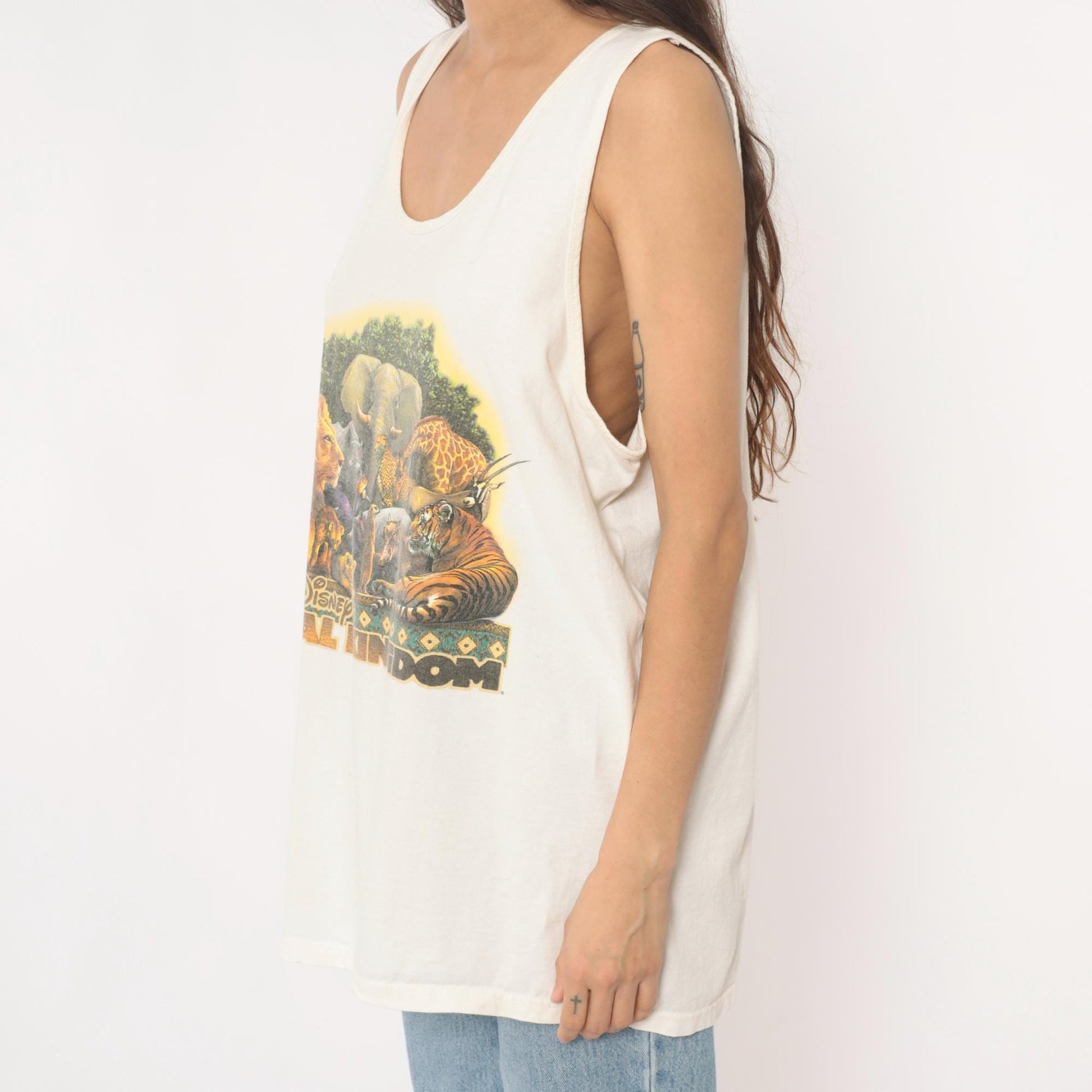 90s Walt Disney World Animal Kingdom Tank Top White Cotton Graphic Extra Large XL