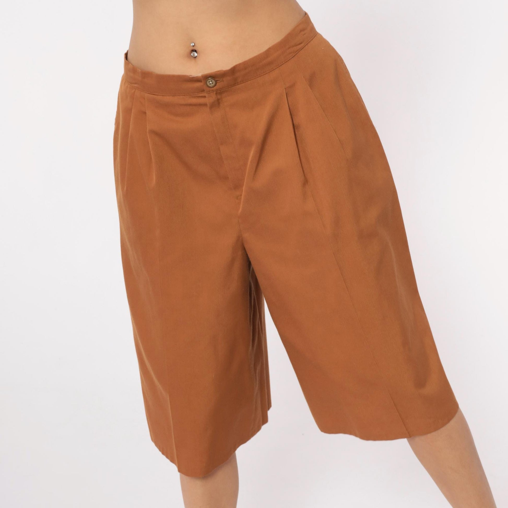 80s Camel Pleated High-Waist Shorts Tailored Wide Leg Medium