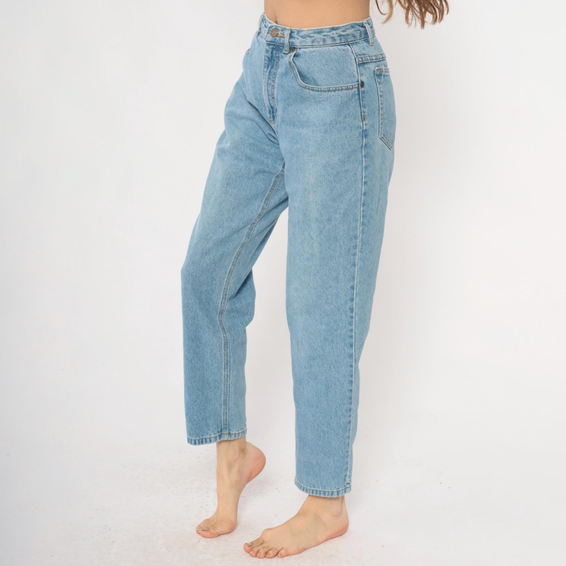 90s Liz Authentic High Waisted Jeans Light Wash Leaf Pocket Medium
