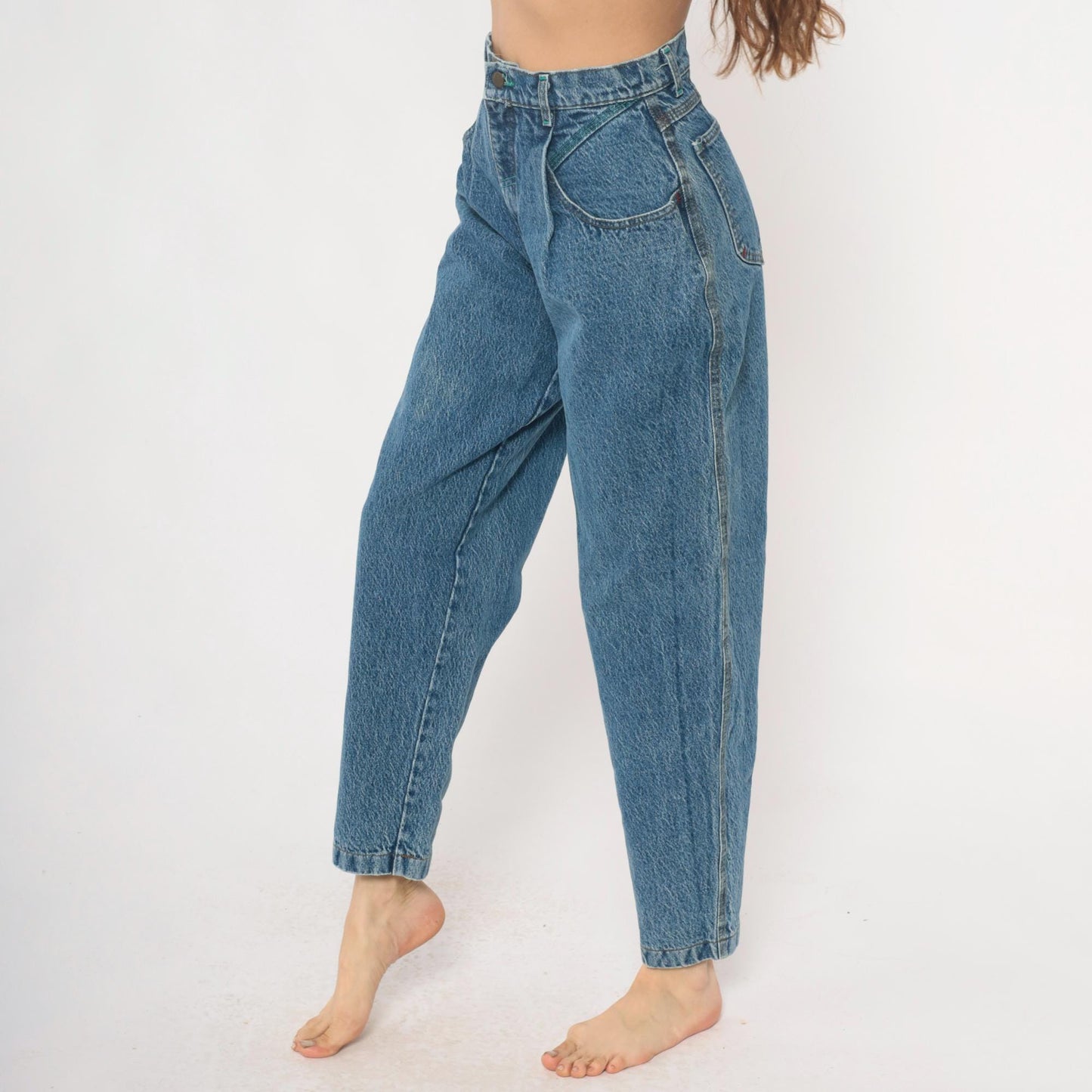 Lee Mom Jeans 90s High Waist Tapered Denim Medium Blue Wash Extra Small XS