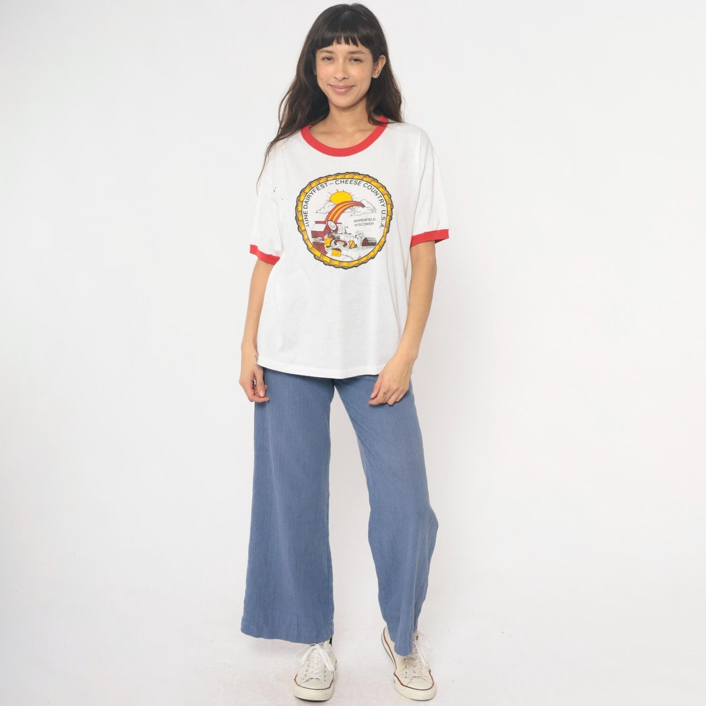 90s Russell Athletic Wisconsin Dairyfest Ringer Tee Red Trim Large L