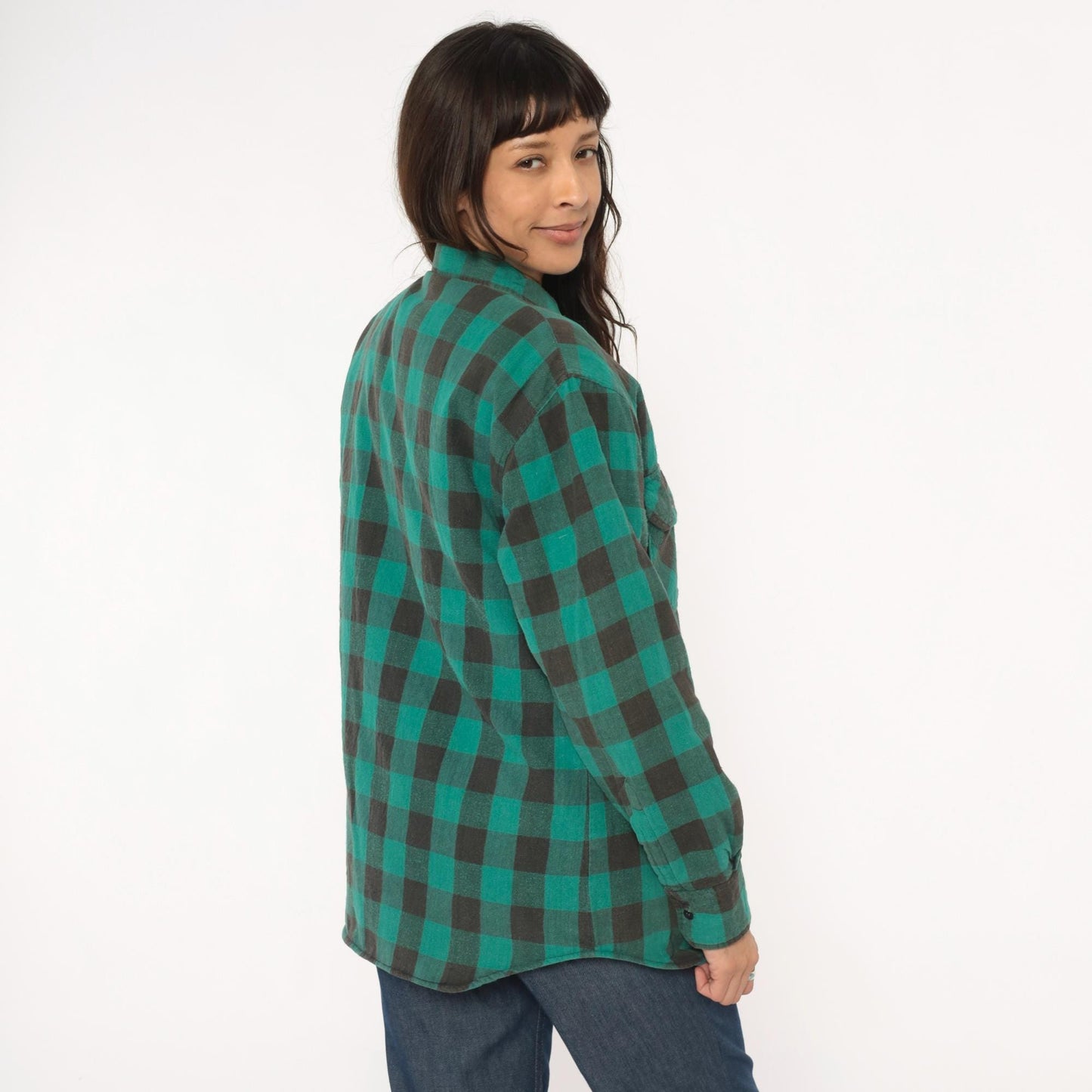 90s Sports Afield Buffalo Plaid Flannel Shirt Green Black Quilted Medium M