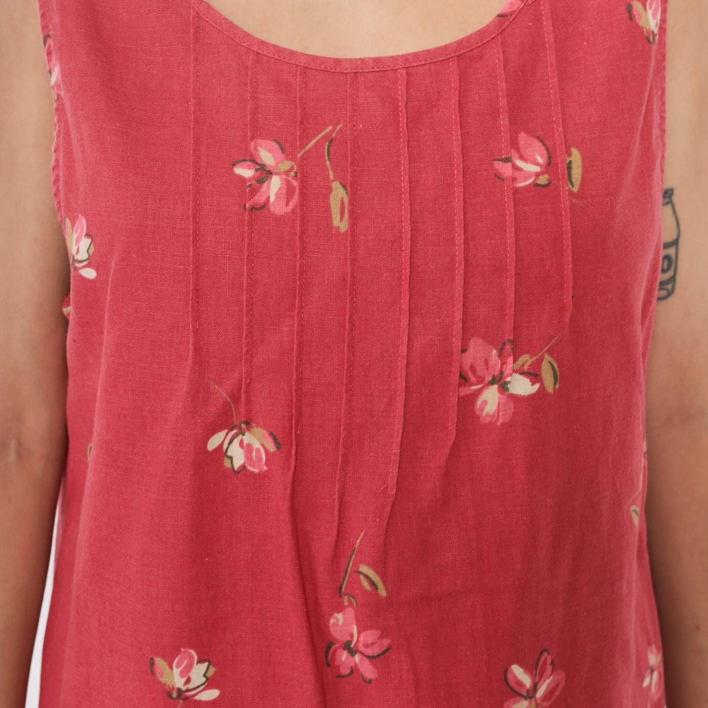 90s White Stag Floral Maxi Dress Pink Linen Cotton Blend Pintuck Medium M