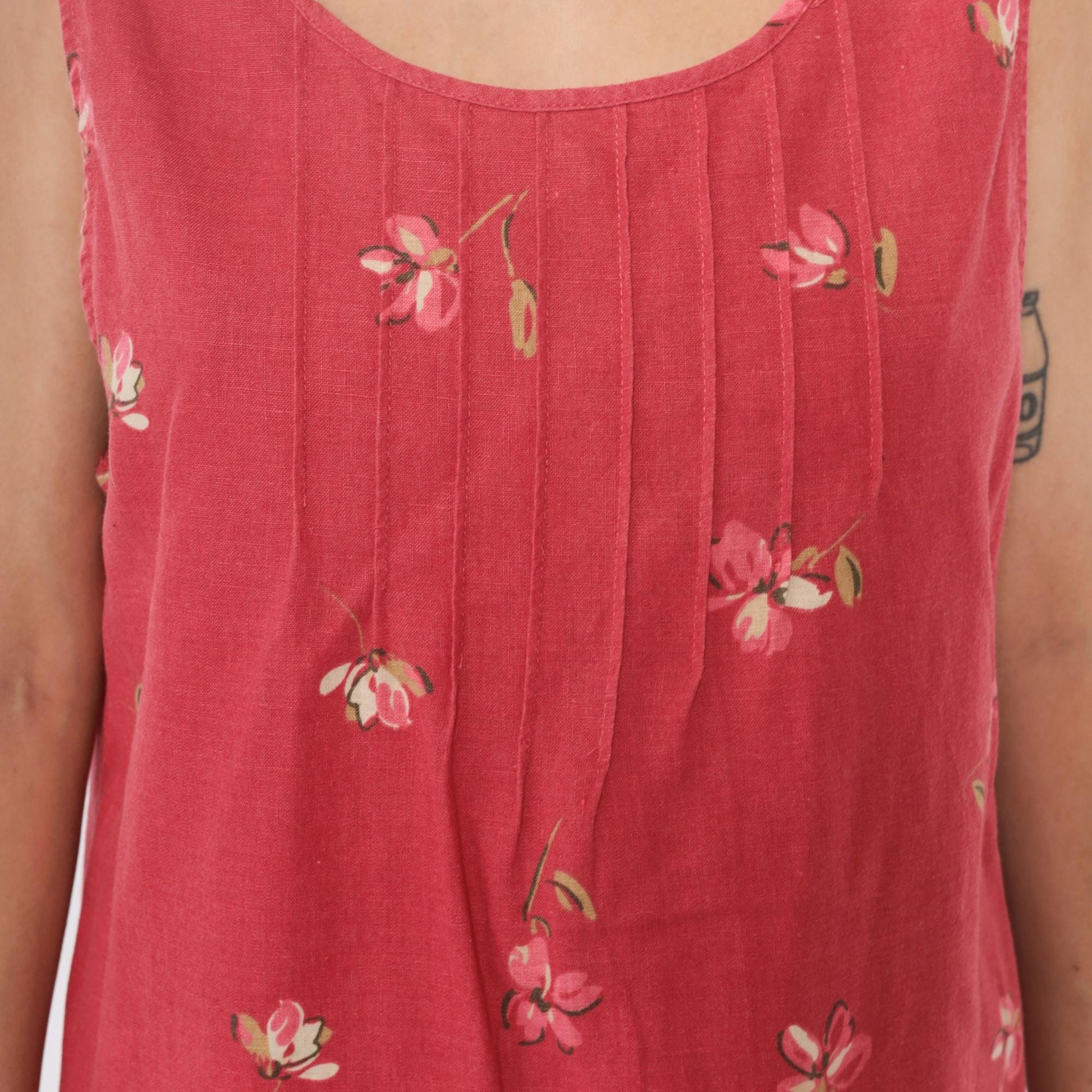 90s White Stag Floral Maxi Dress Pink Linen Cotton Blend Pintuck Medium M