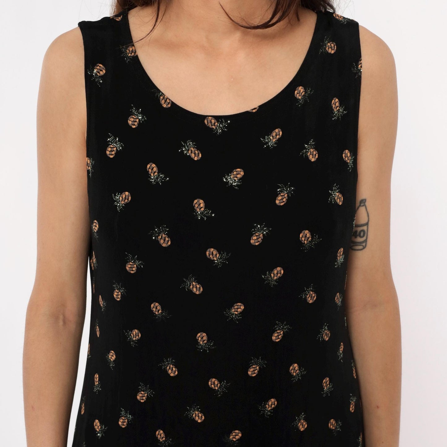 90s Ronni Nicole Pineapple Print Black Shift Dress Medium