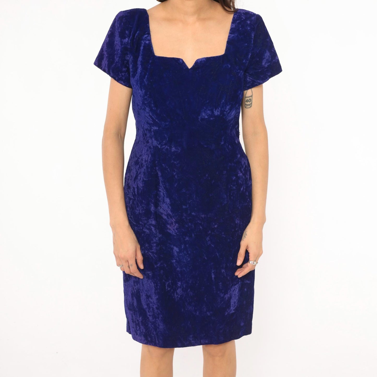 90s Late Edition Purple Crushed Velvet Dress Sweetheart Neckline Knee-Length Medium M