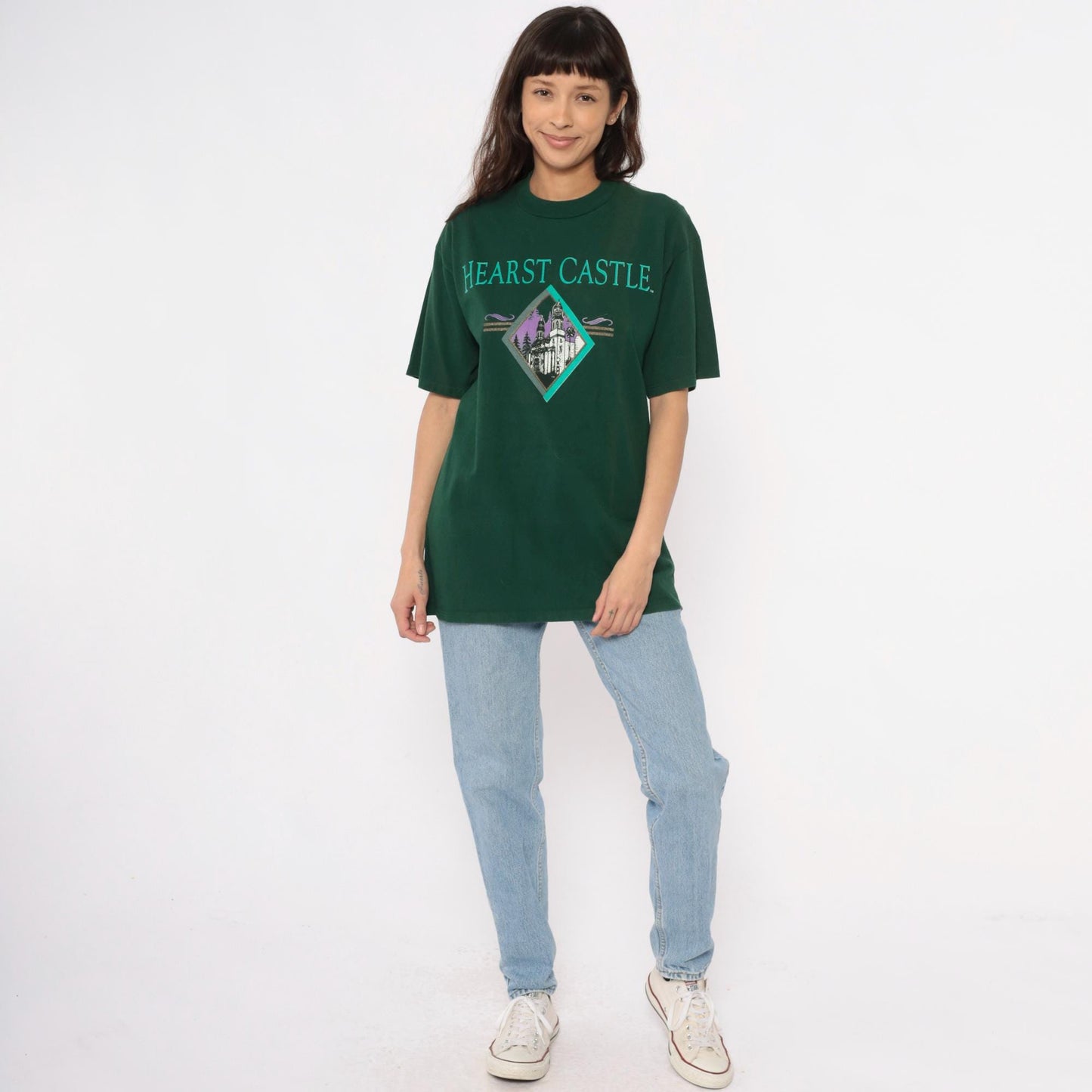 90s Hearst Castle California Tourist Tee Forest Green Cotton Graphic Large L