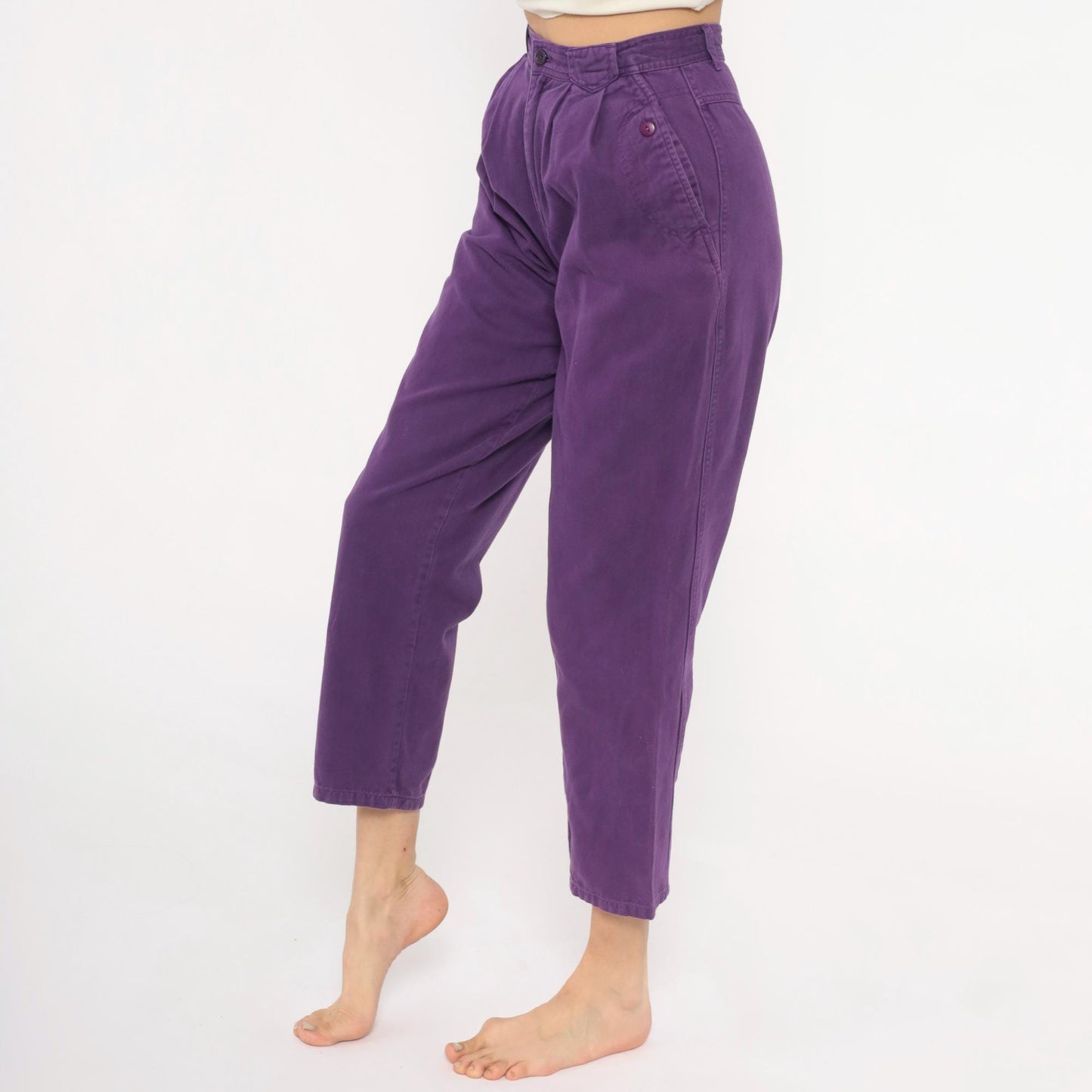 90s Sierra Purple Pleated High-Waisted Trousers Cotton Tapered Ankle XS