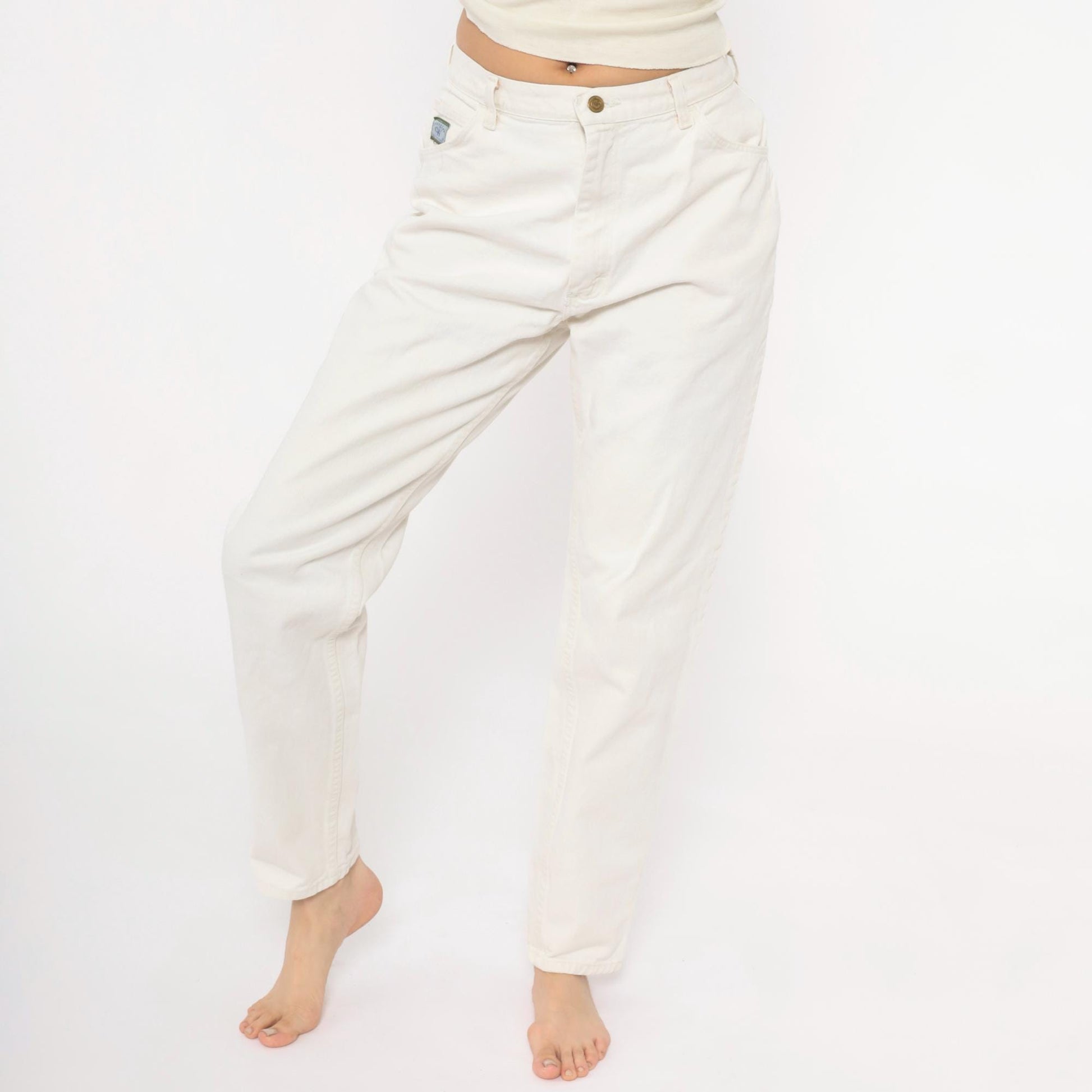 90s Wrangler White Cotton Denim High-Rise Straight Jeans Women's 29