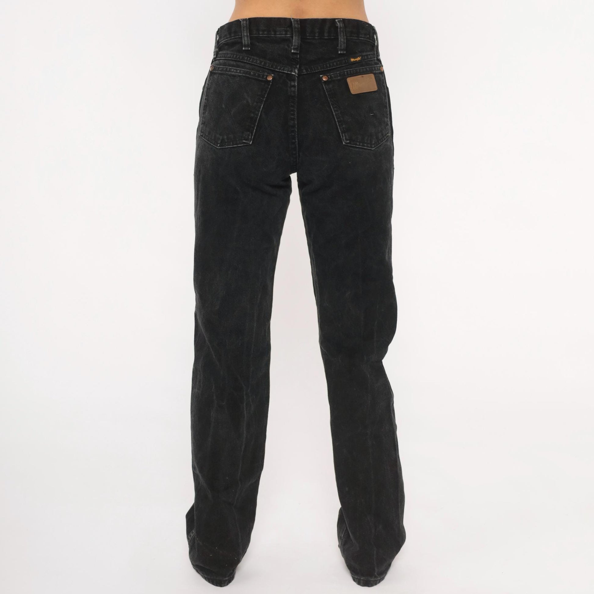 90s Wrangler High Rise Straight Leg Jeans Faded Black Denim Medium M