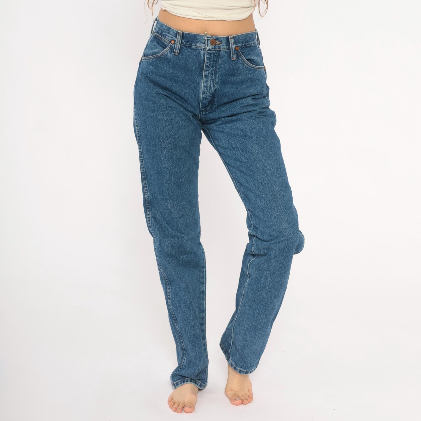 90s Wrangler High Rise Straight Leg Jeans Medium Wash Denim Small