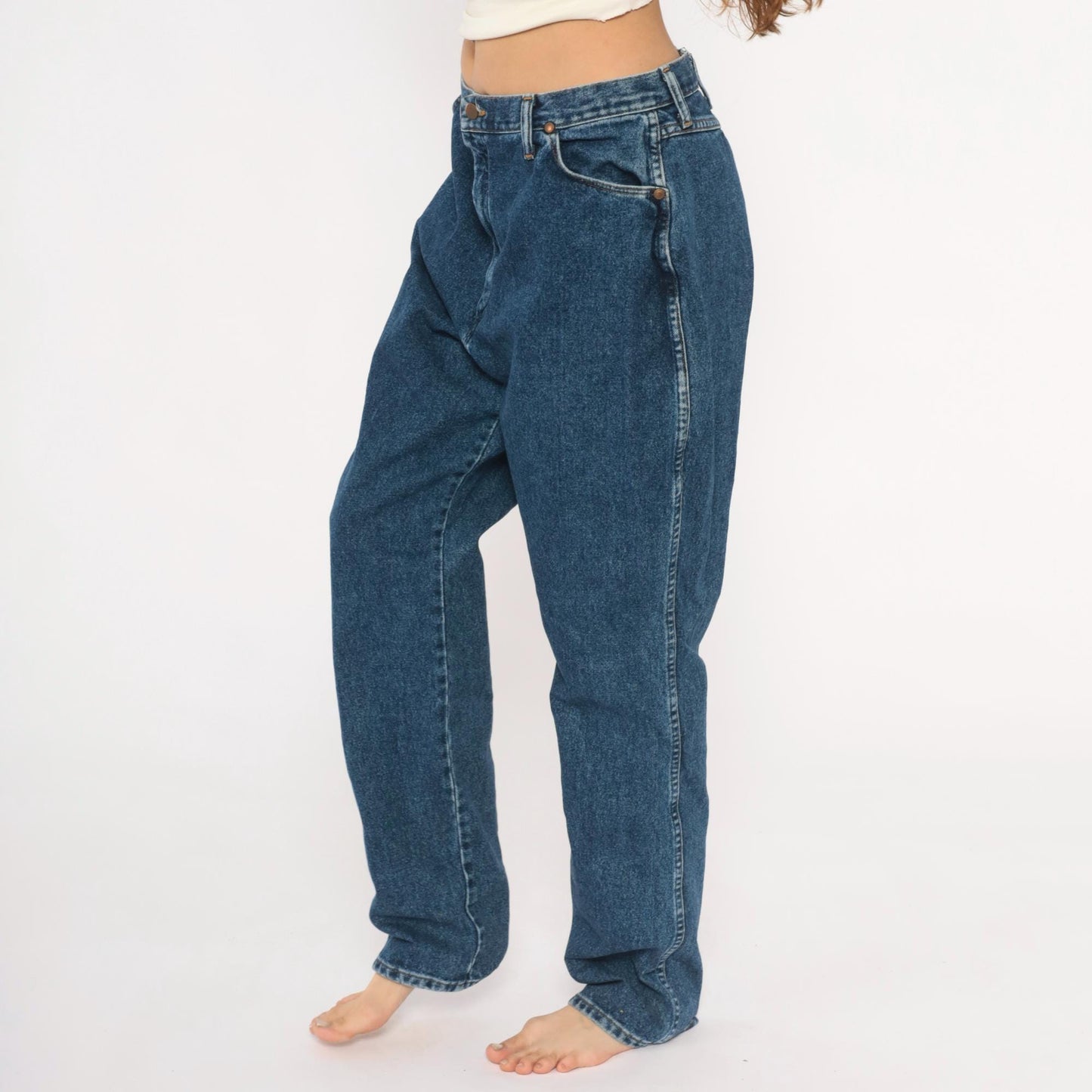 Wrangler High Rise Straight Leg Jeans Dark Wash Denim 32x33