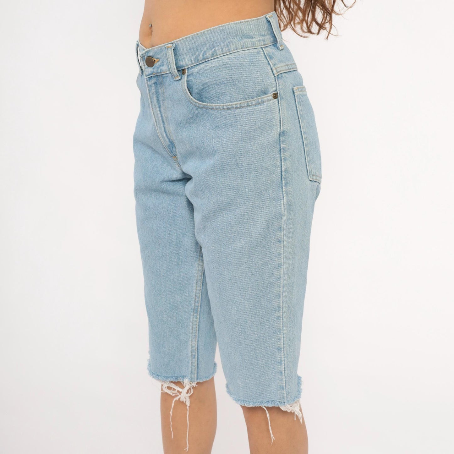 LL Bean Light Wash Denim Cutoff Shorts High Waist Bermuda Blue Medium M