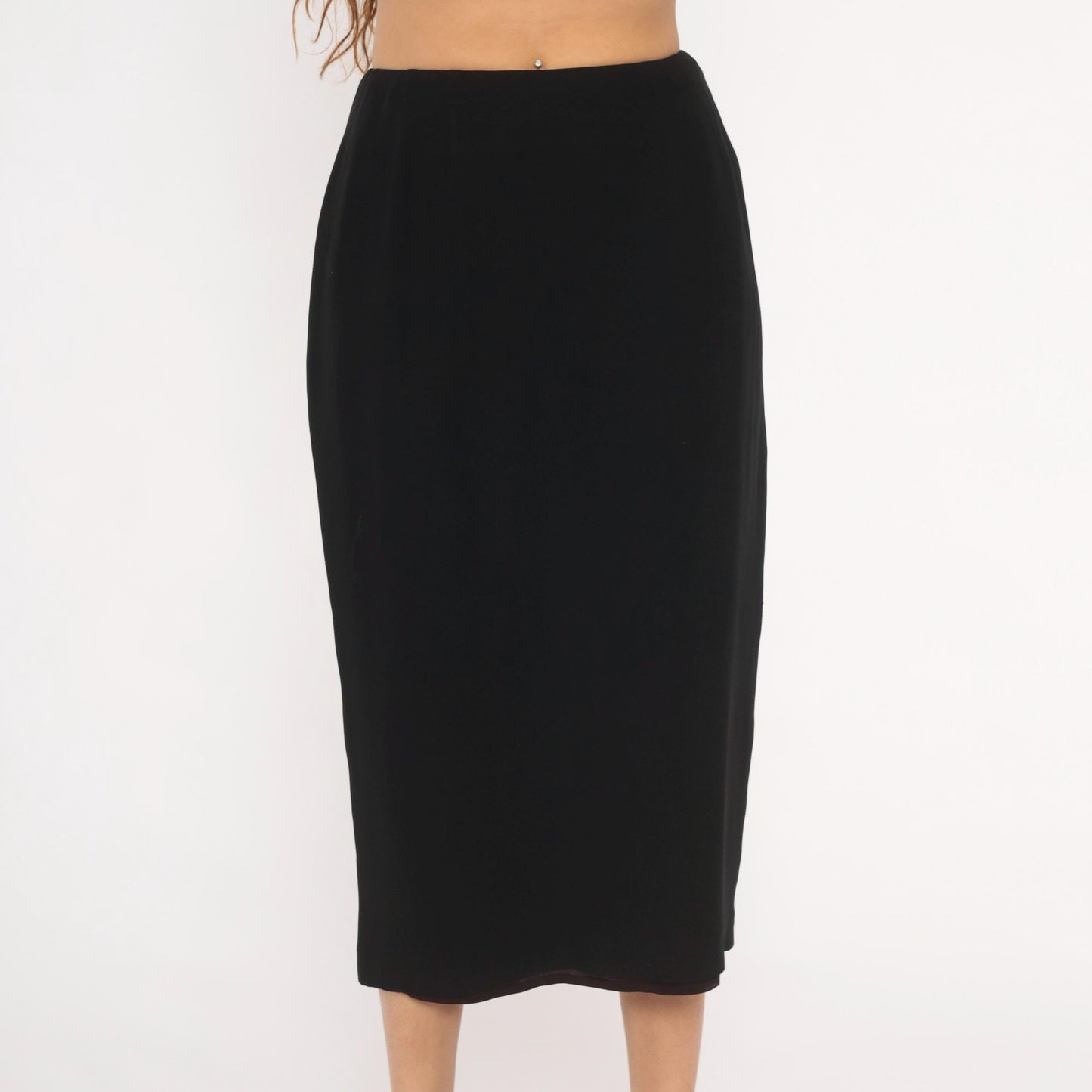90s Noelle Black Pencil Skirt Midi High Waist Back Zip Small S