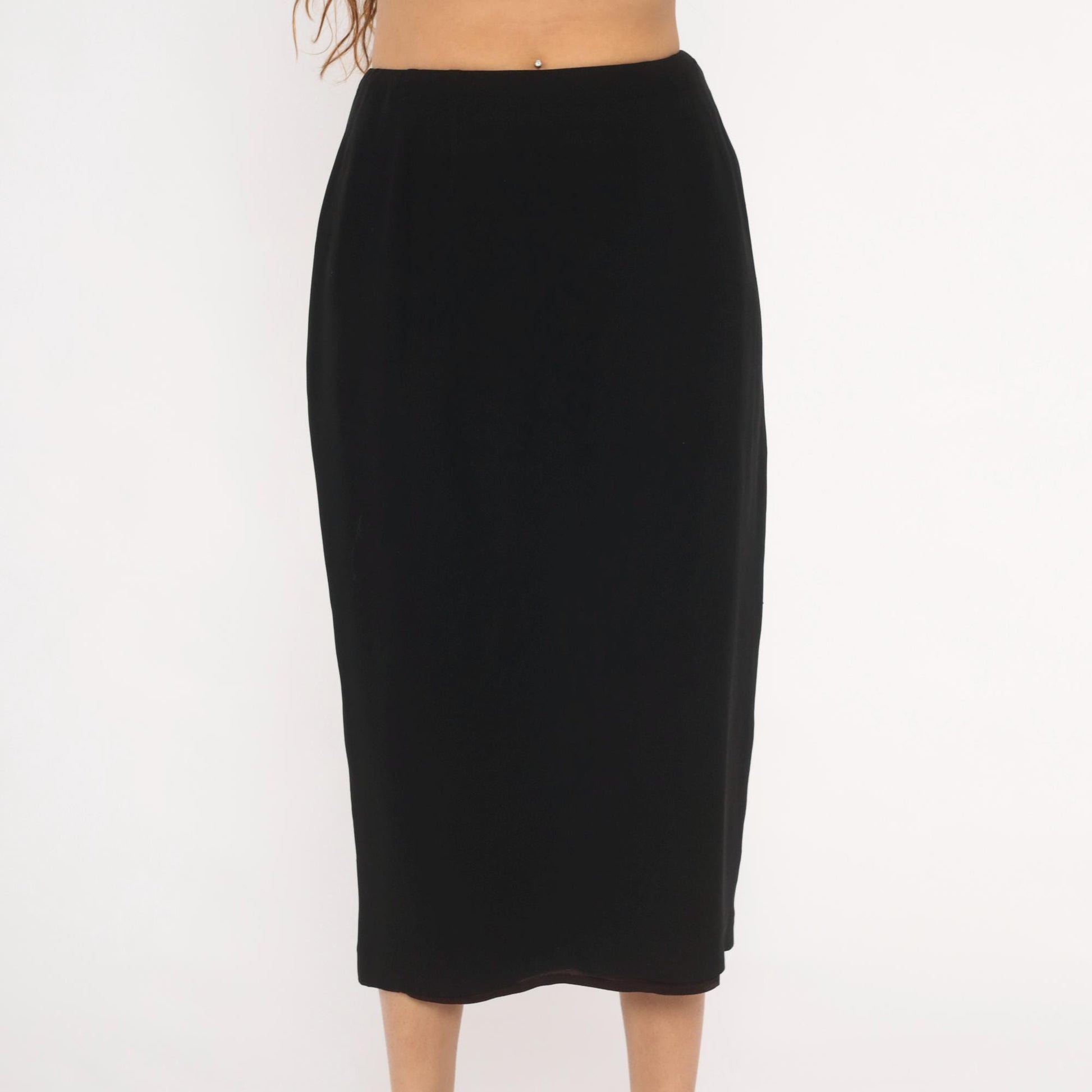 90s Noelle Black Pencil Skirt Midi High Waist Back Zip Small S