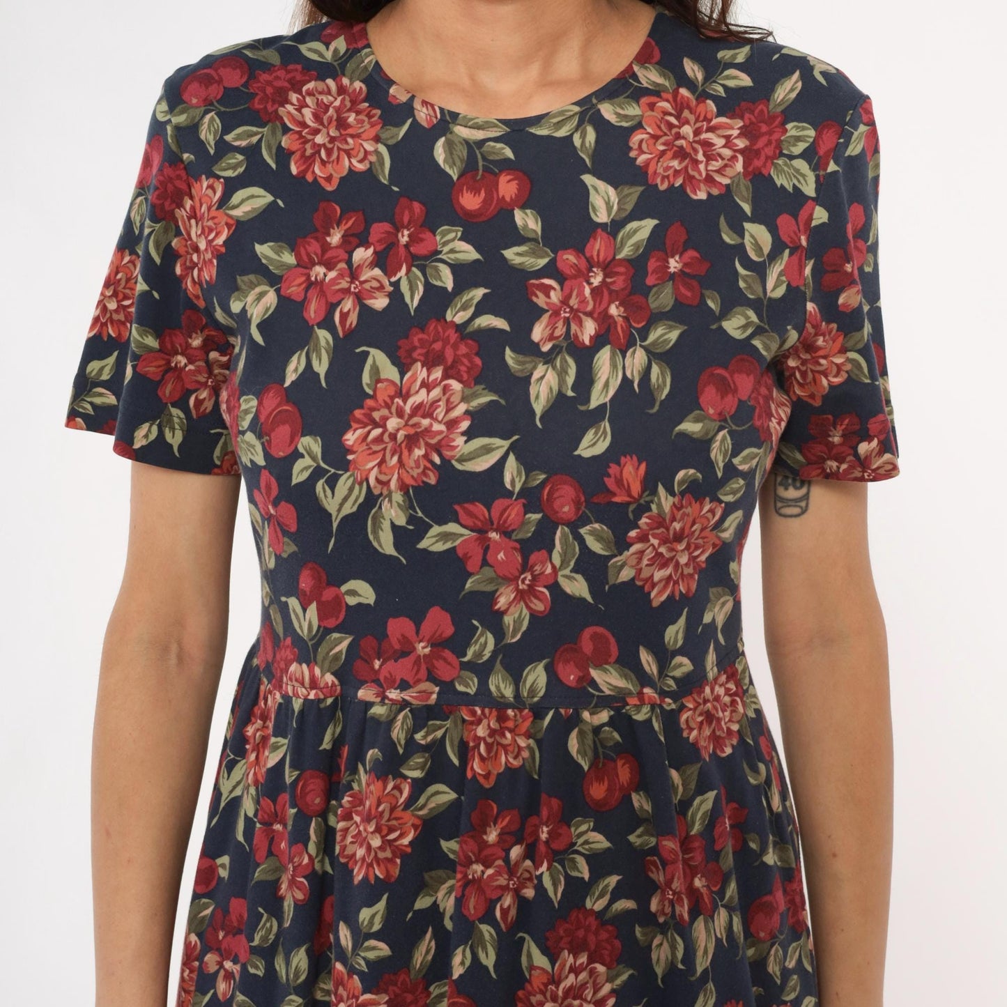 90s Talbots Floral Midi Dress Navy Dahlia Cotton Small