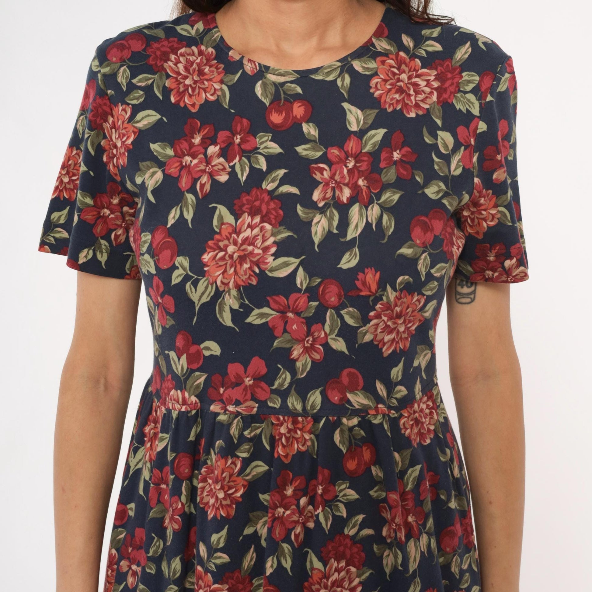 90s Talbots Floral Midi Dress Navy Dahlia Cotton Small