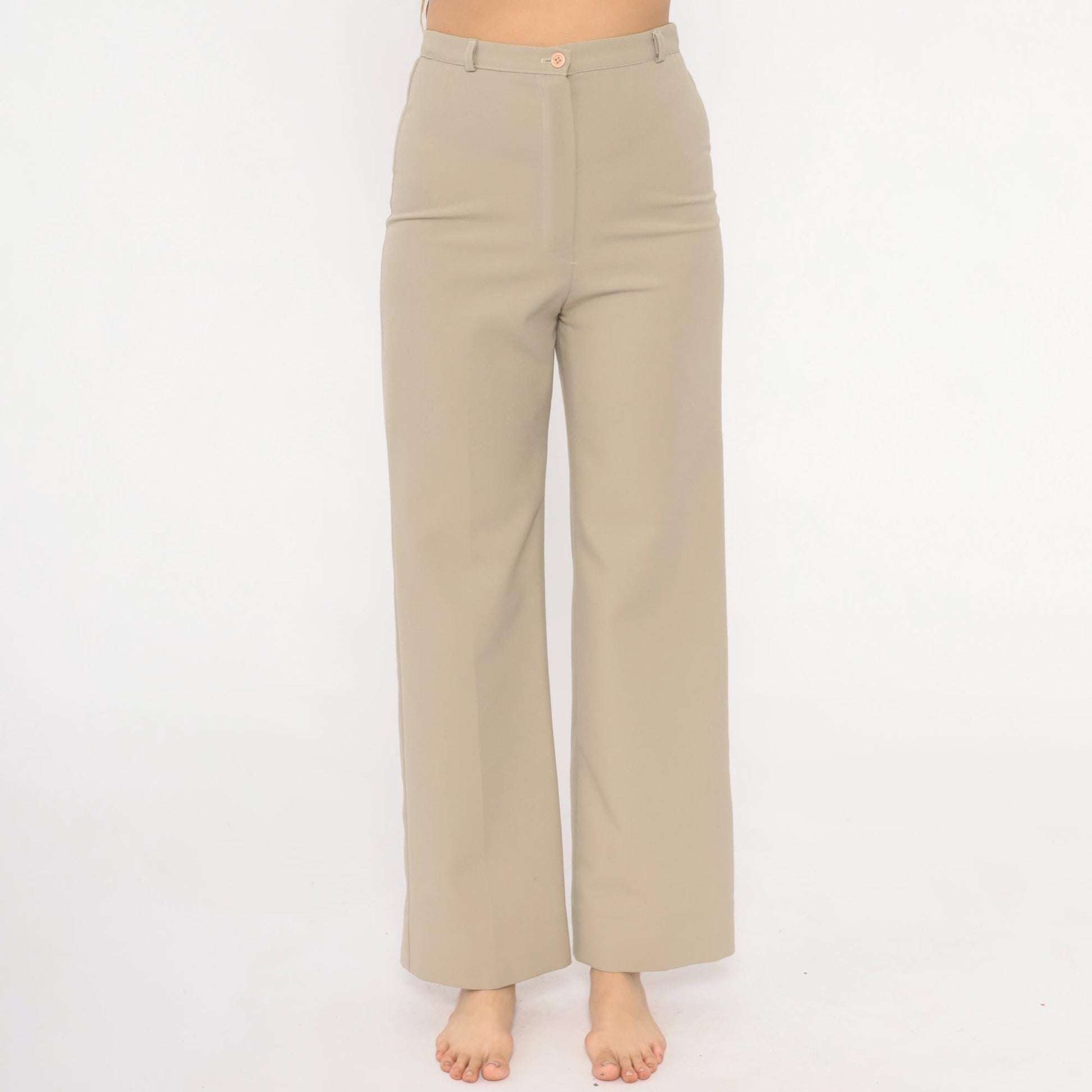 70s Rrrruss Tan Wide Leg Trousers High Waisted Straight Leg Small S