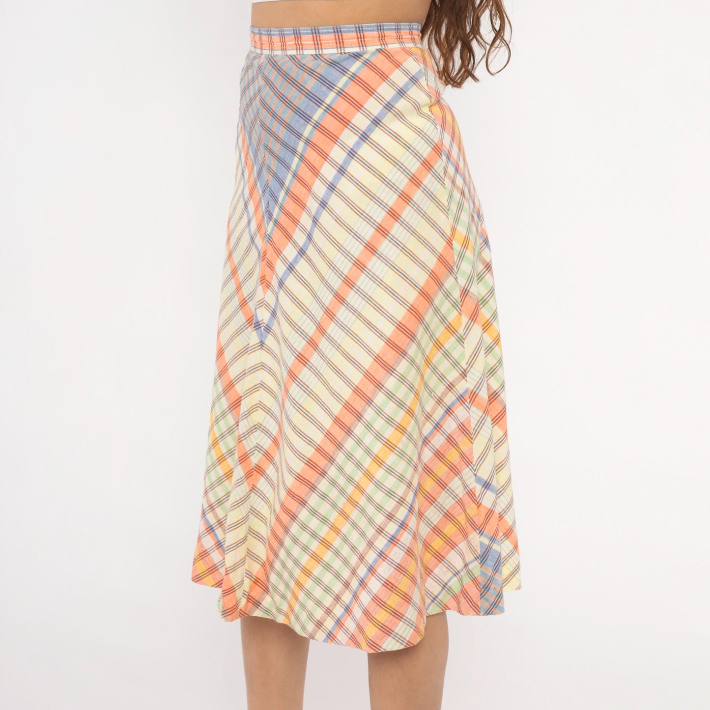 70s The Villager Chevron Plaid Skirt Multicolor Midi Small S