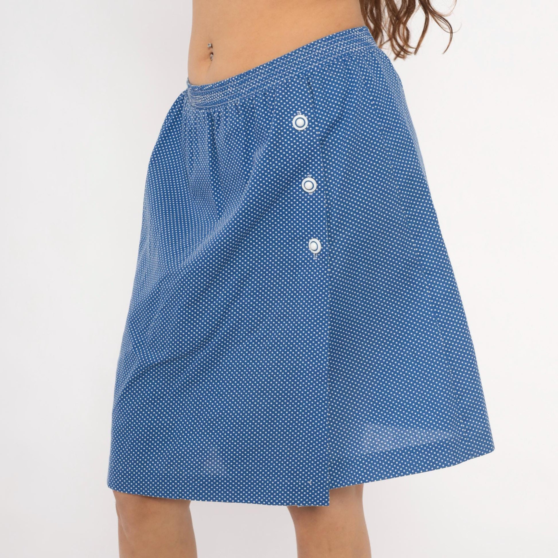 80s G.W. Polka Dot Skort Blue White Wrap Knee-Length Shorts Extra Large XL
