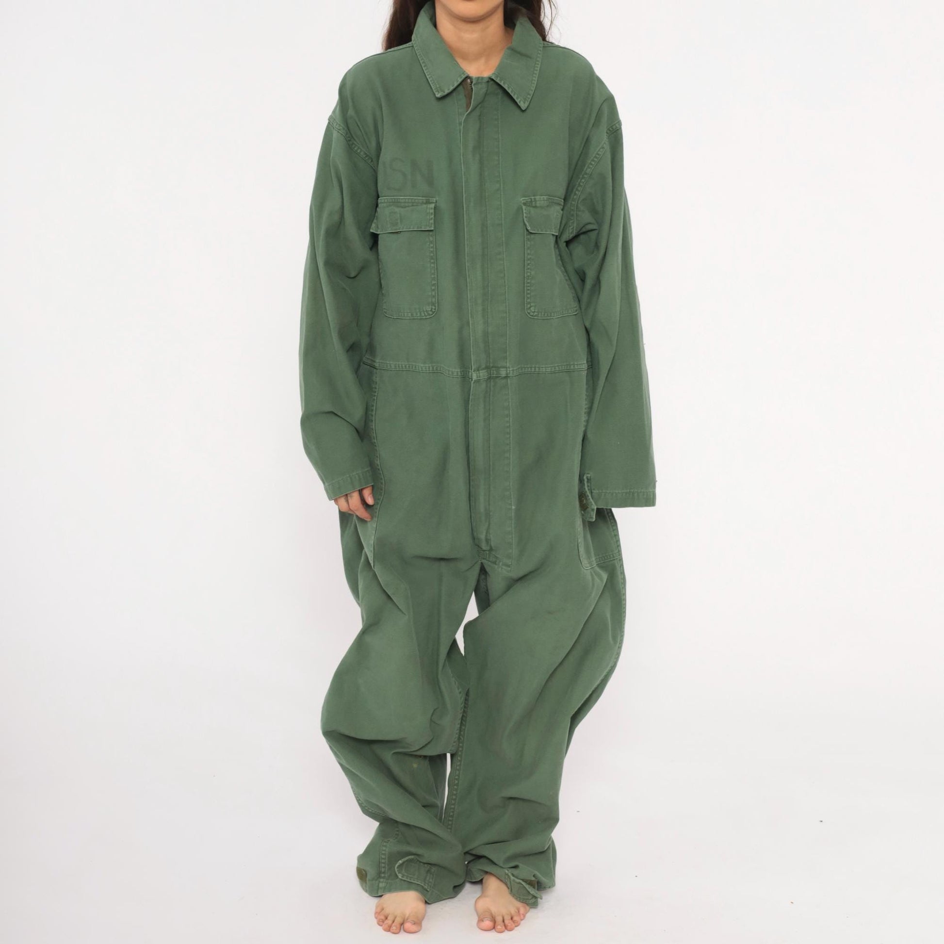 90s Equa Industries Military Coveralls Olive Drab Cotton Flight Suit XXL