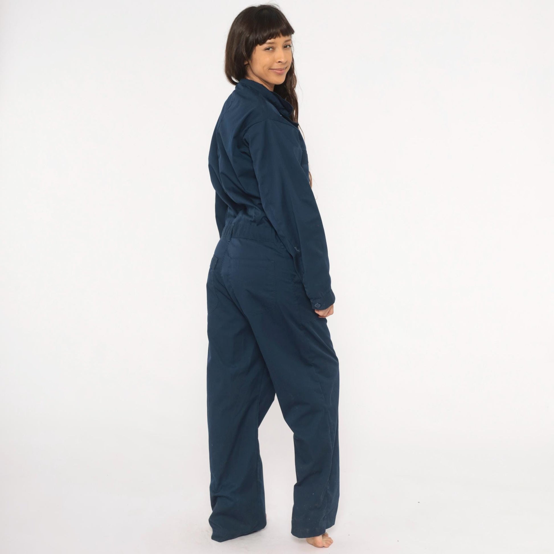 80s Formula 2 Navy Coveralls Workwear Jumpsuit Long Sleeve Cotton Blend Medium