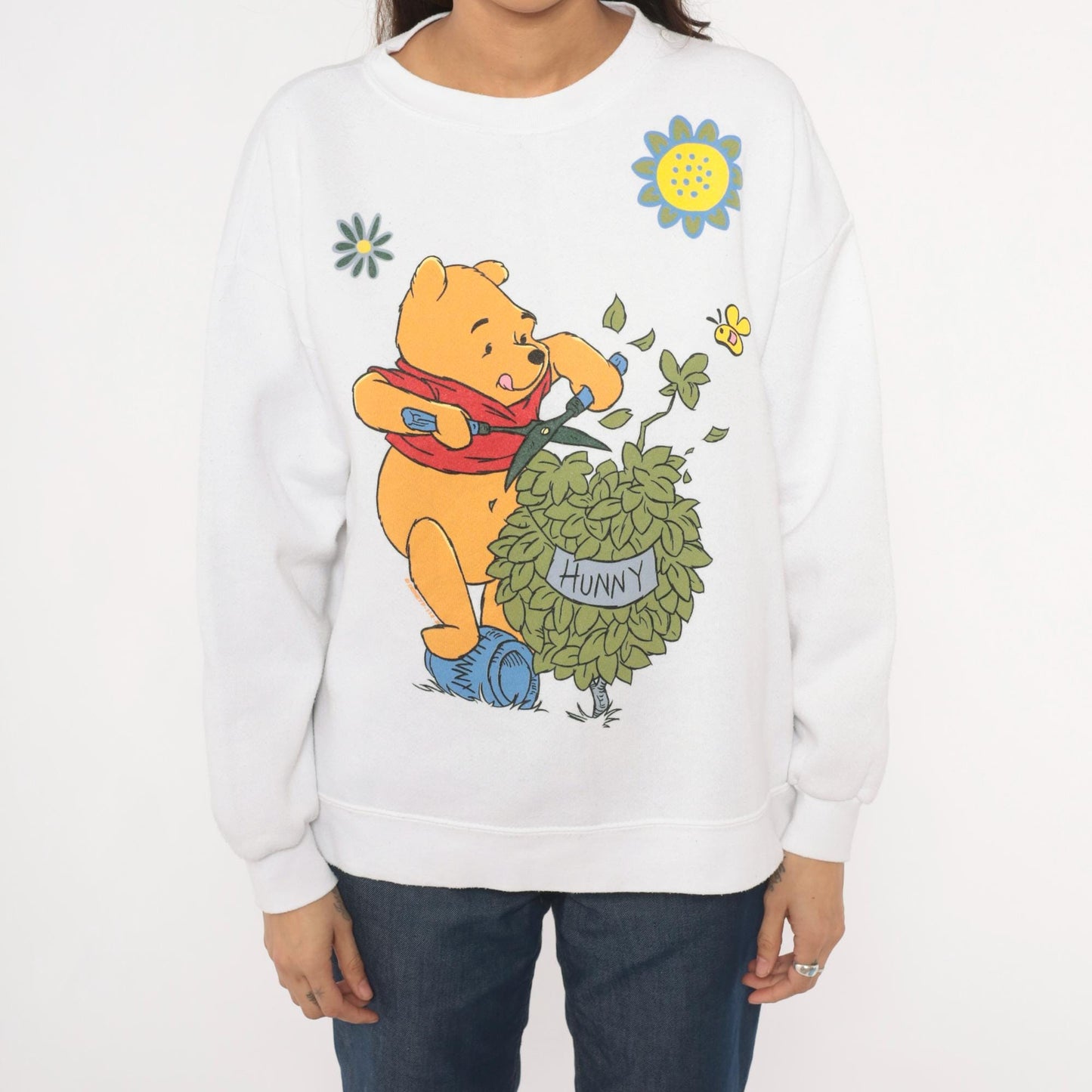 90s Winnie The Pooh Disney Sweatshirt White Graphic Crewneck Cotton Medium Large