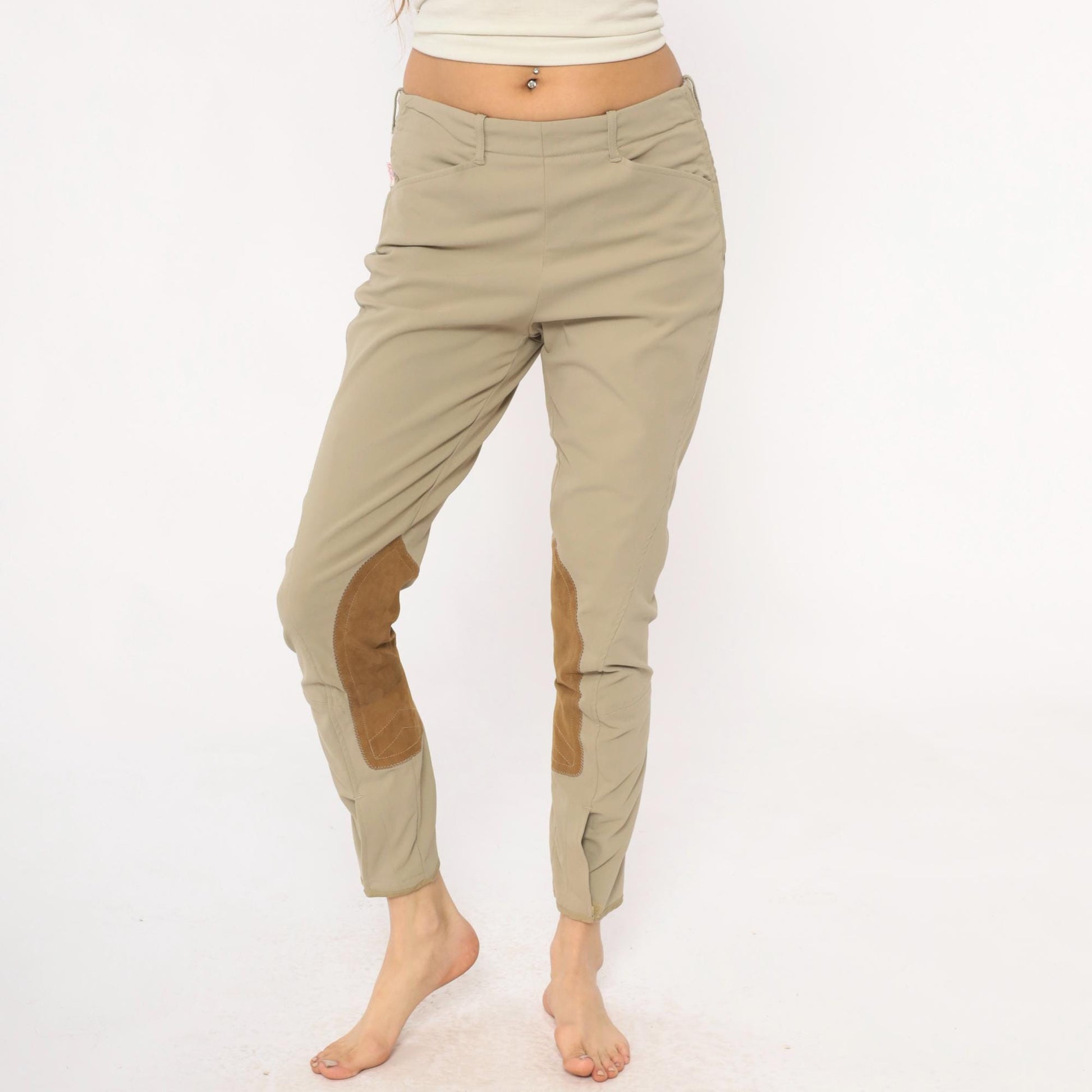80s Tailored Sportsman Equestrian Riding Breeches Beige Tan Suede Knee Patch Medium