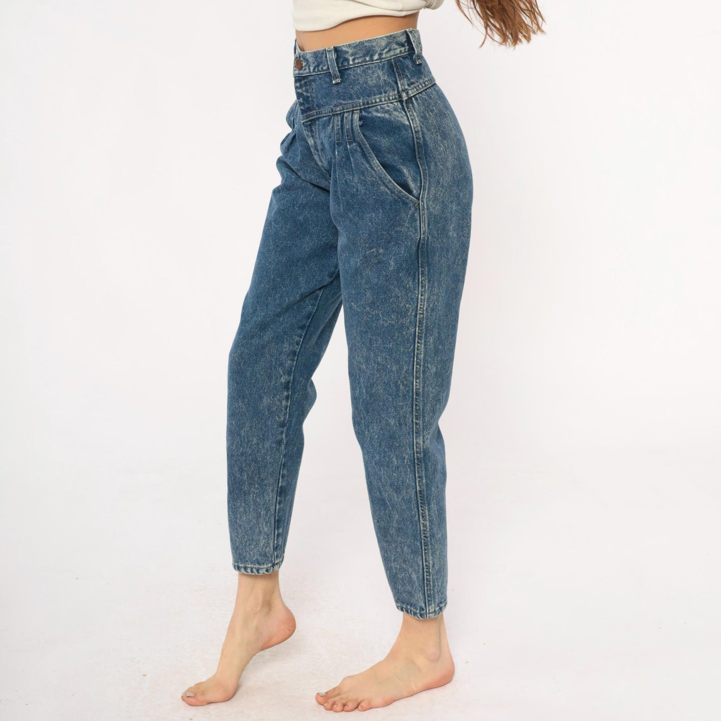 90s Mac Fads High Waist Acid Wash Jeans Pleated Front Tapered Blue Small