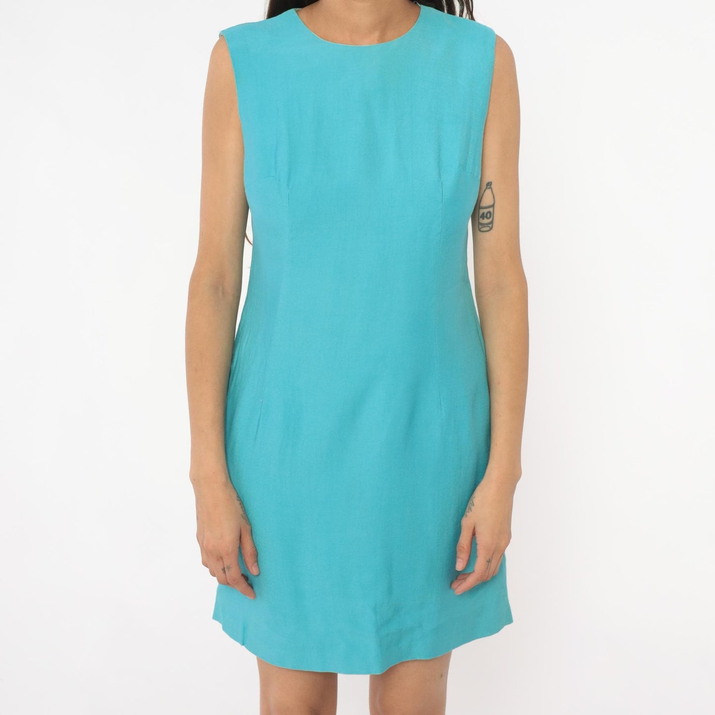 60s Turquoise Shift Dress Sleeveless Mini Mod A-Line Extra Small XS