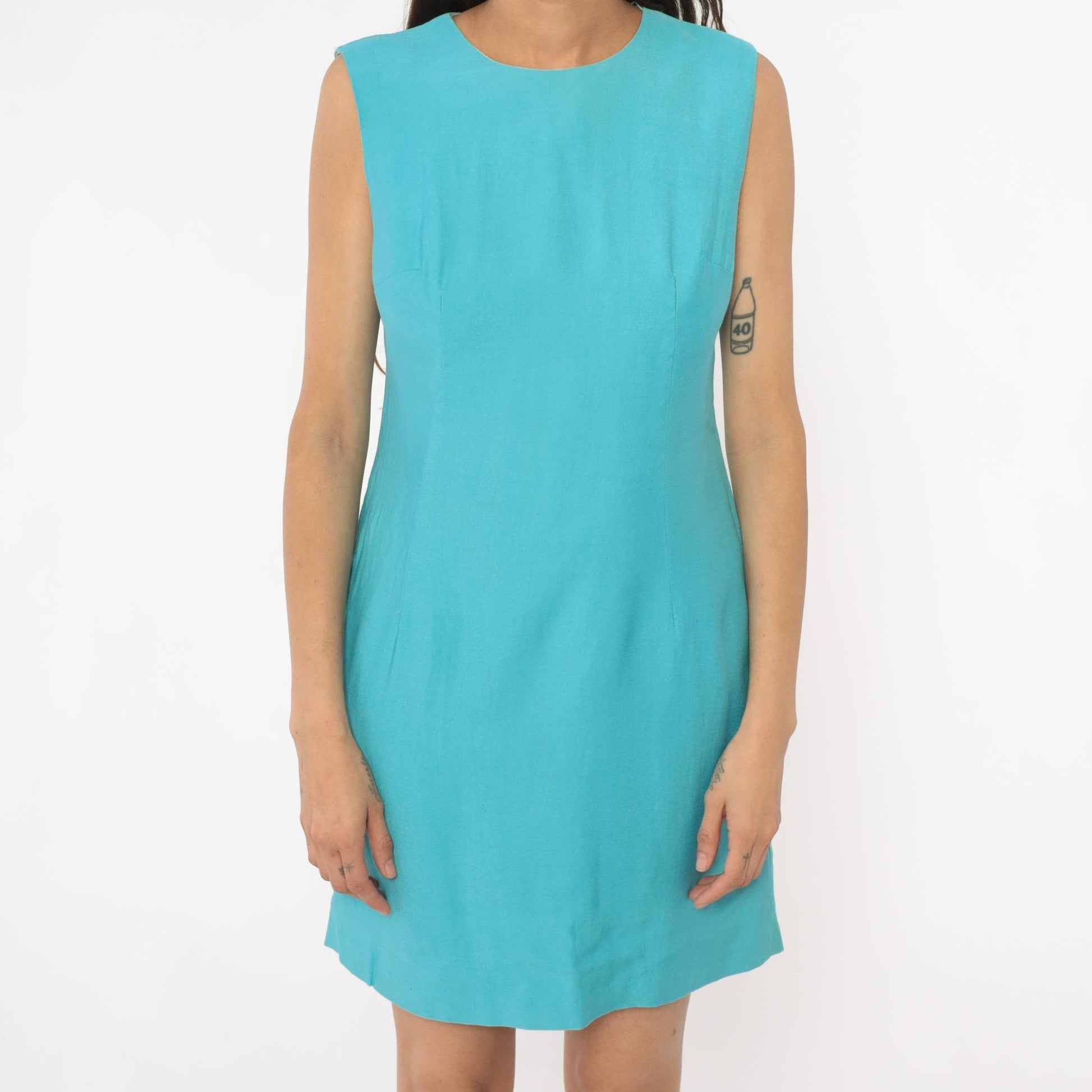 60s Turquoise Shift Dress Sleeveless Mini Mod A-Line Extra Small XS