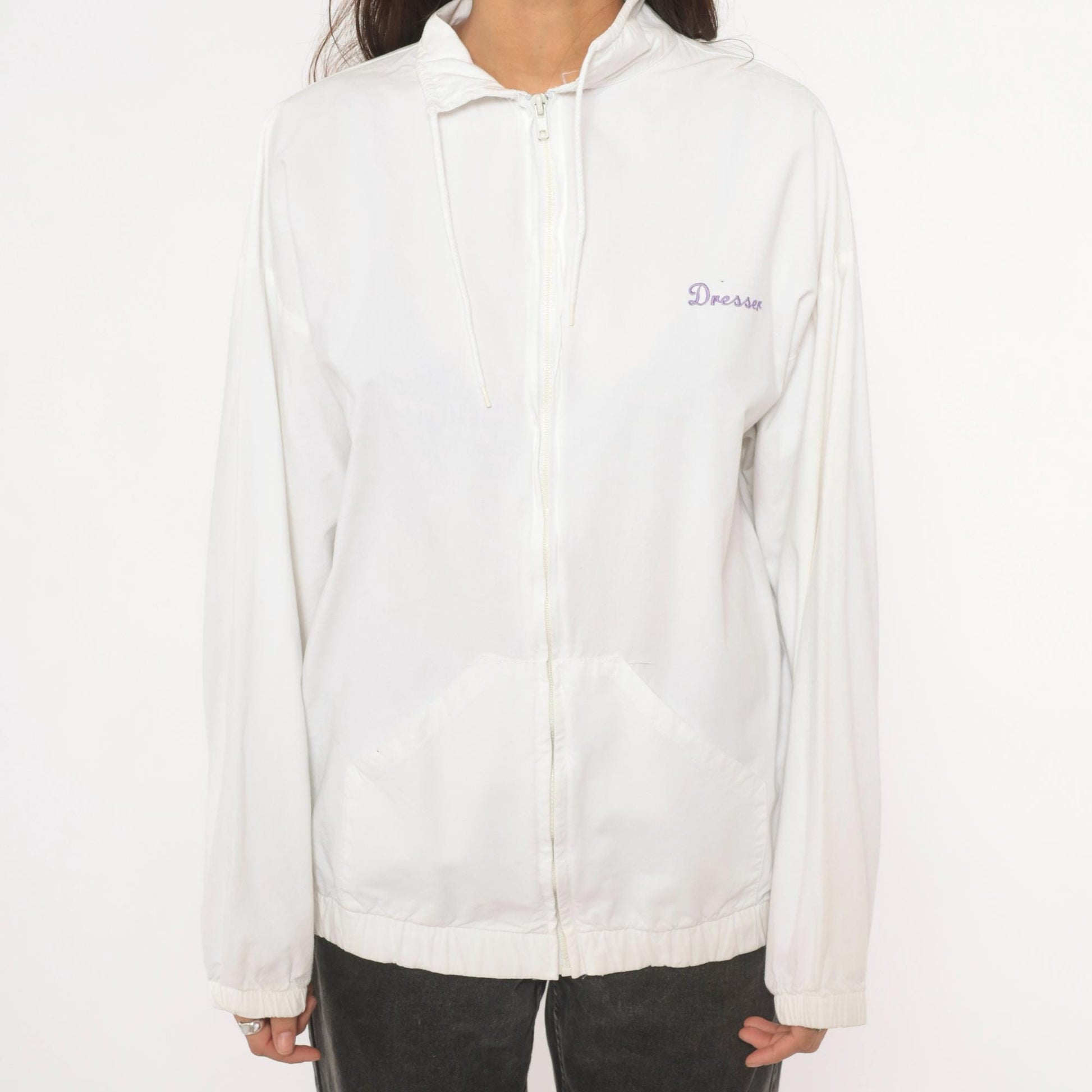 90s Cotton Fitz Prune Juice Follies Windbreaker White Purple Graphic Large