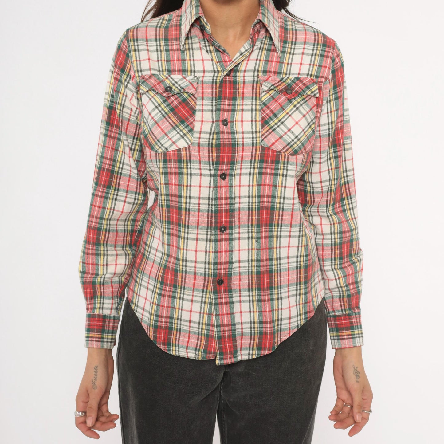 80s Medalist Plaid Flannel Shirt Red Green Tartan Button Front XS