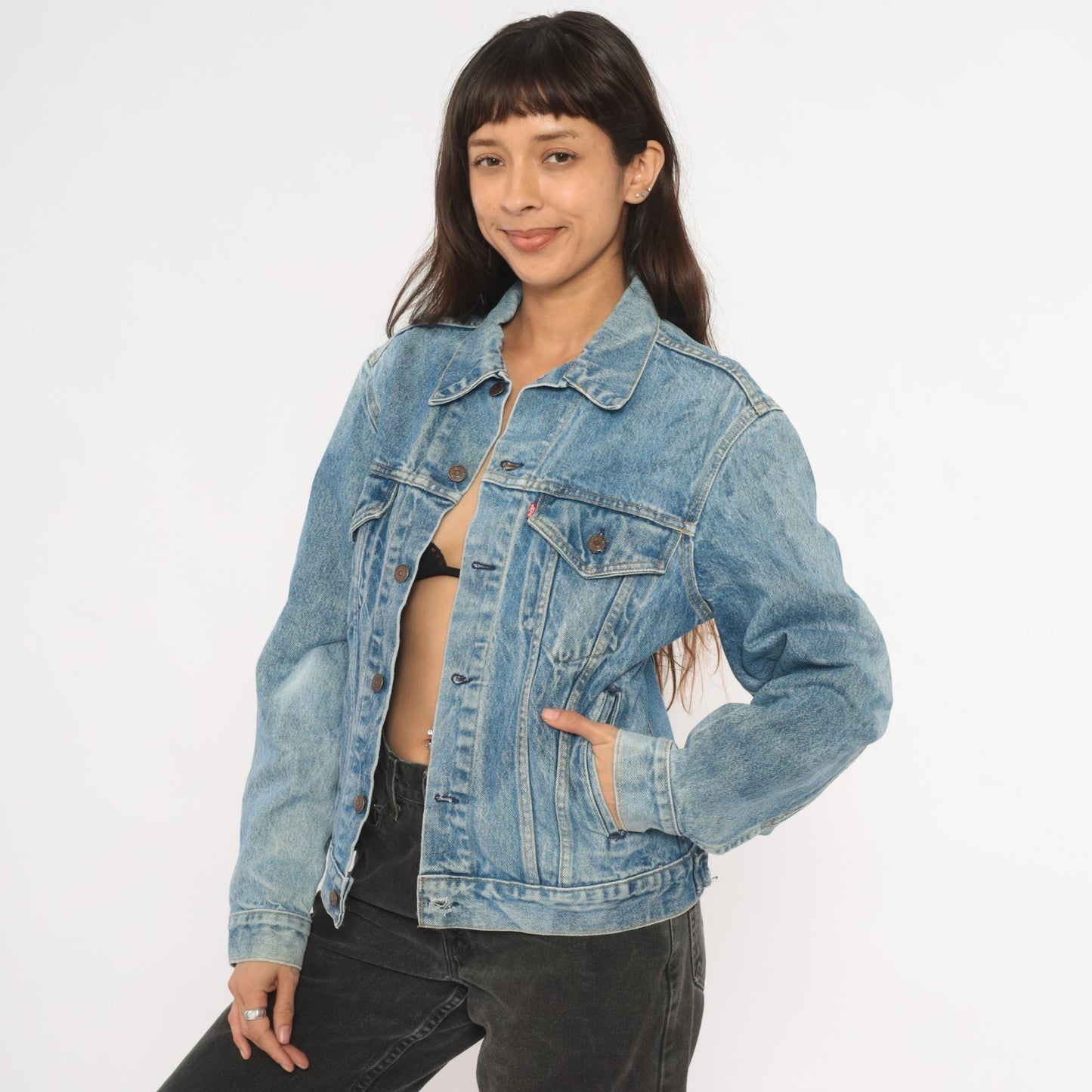 80s Levi's Denim Trucker Jacket Light Acid Wash Blue Small