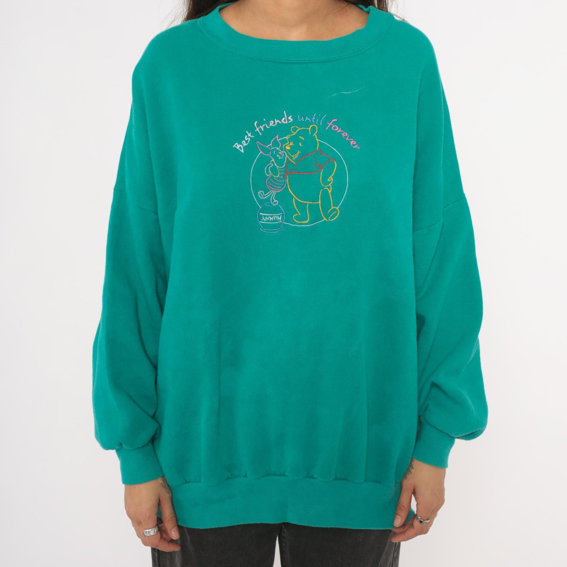 90s Winnie the Pooh Piglet Embroidered Sweatshirt Teal Crewneck Extra Large XL