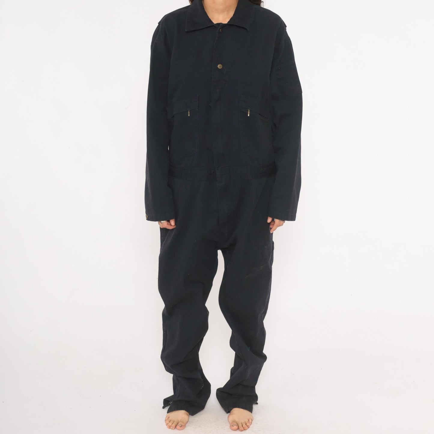 Key Navy Cotton Coveralls 90s Workwear Jumpsuit Zip Front Tall Extra Large