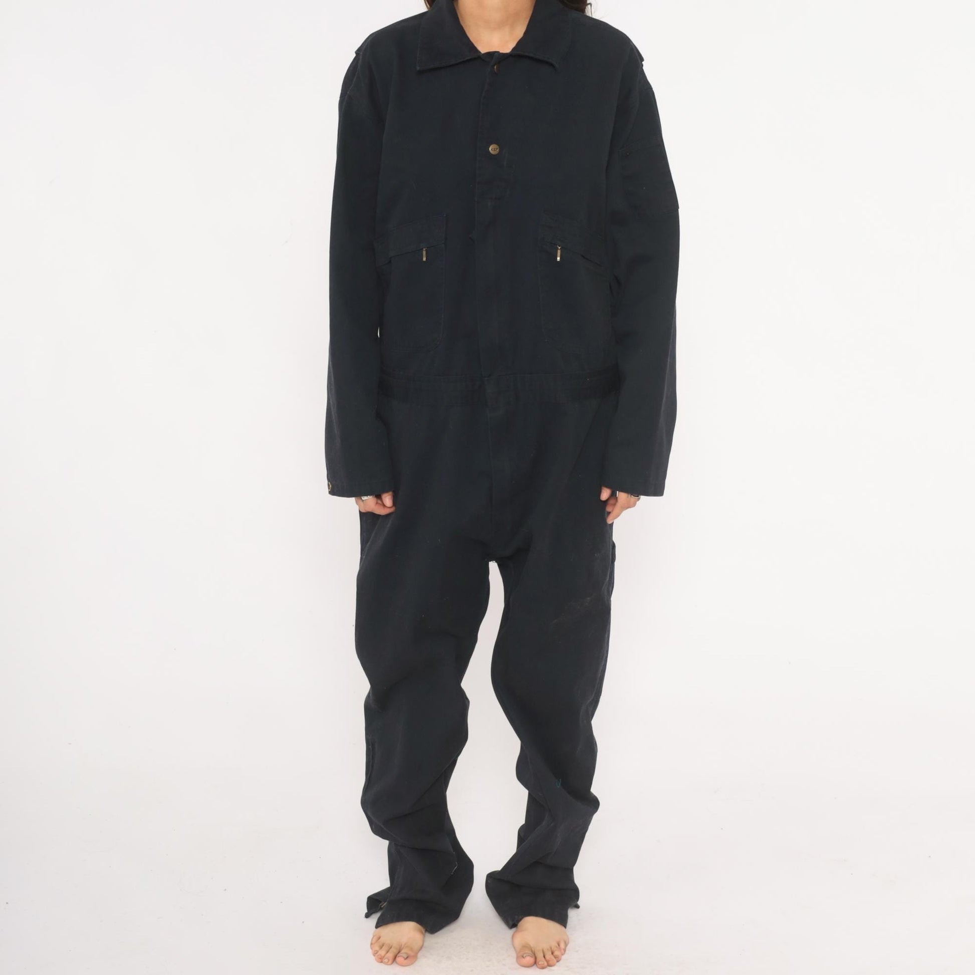Key Navy Cotton Coveralls 90s Workwear Jumpsuit Zip Front Tall Extra Large