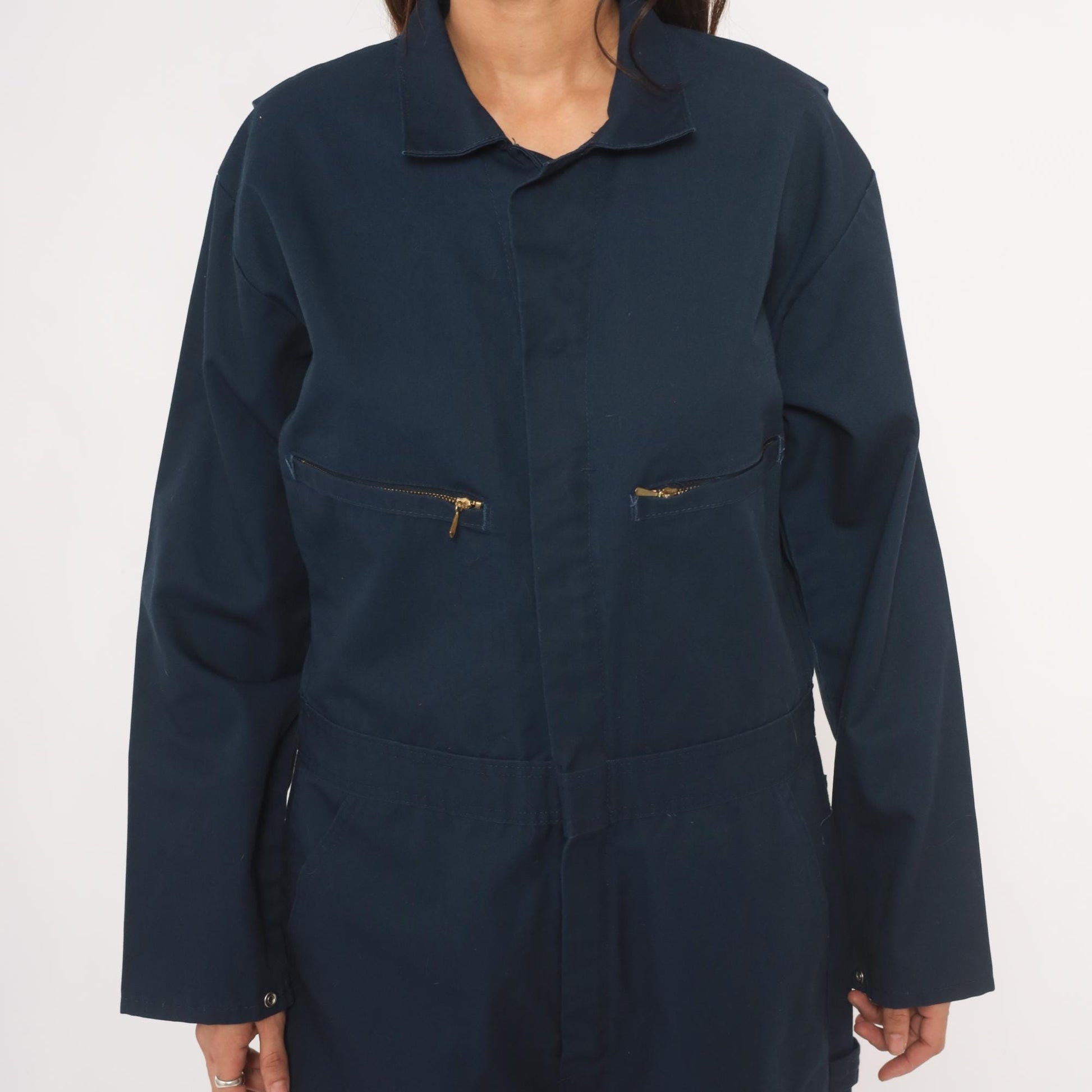 80s Key Navy Coveralls Zip Front Mechanic Jumpsuit Medium 40