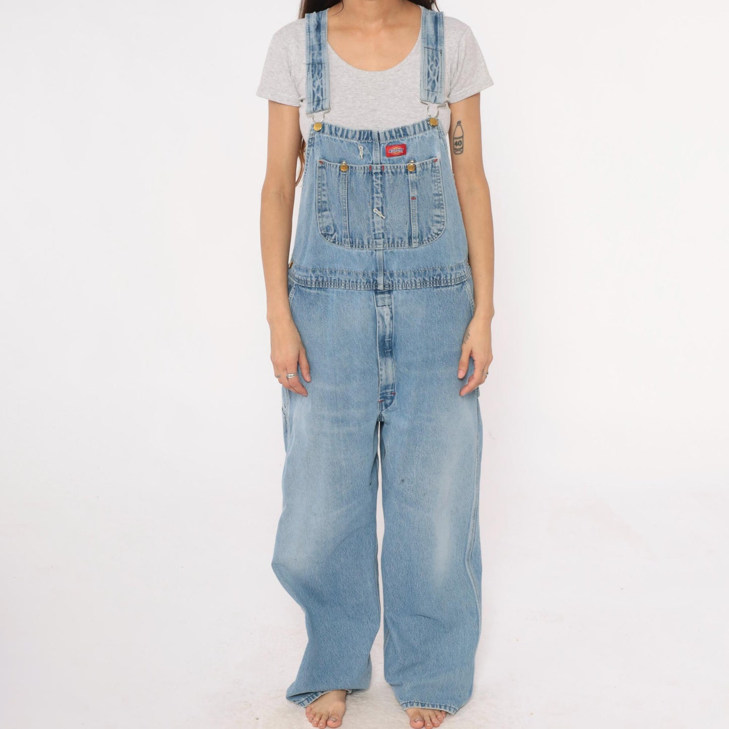 Dickies 90s Denim Overalls Light Blue Wide Leg Workwear Plus Size XXL