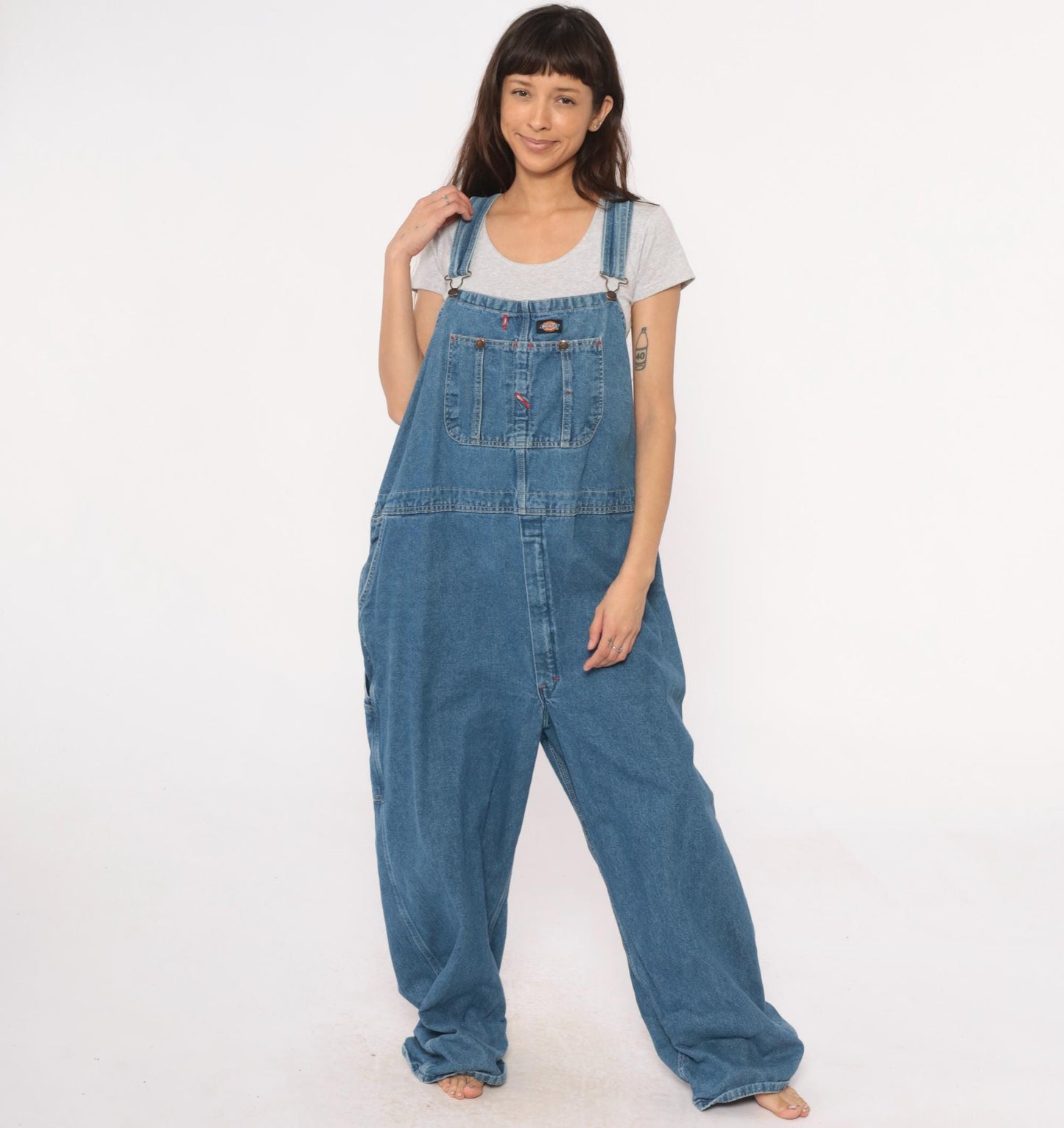 90s Dickies Denim Overalls Blue Baggy Workwear Carpenter Bib XL
