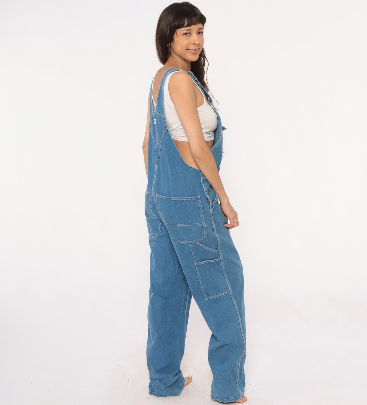 90s Liberty Denim Overalls Blue Green Stitching Unisex Medium