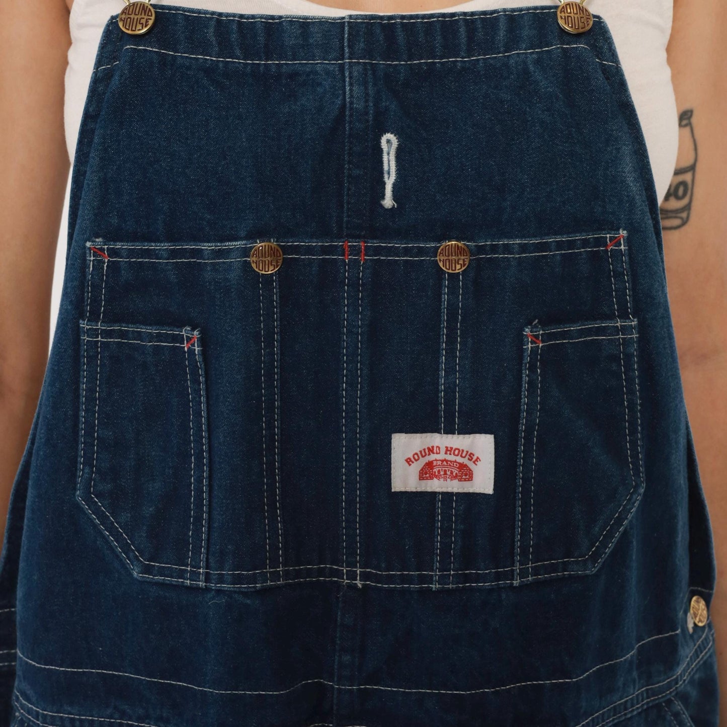 Y2K Roundhouse Dark Blue Denim Overalls Carpenter Workwear Cotton Extra Large